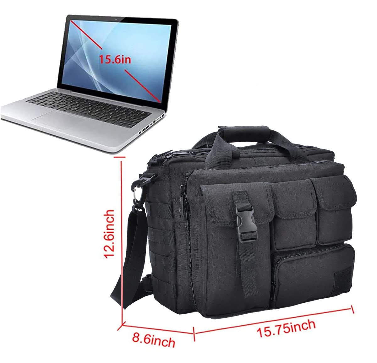 xjmbyoo Tactical Briefcase, tactical computer bag 14.1"" 15.6 In Men's Military Laptop Messenger Multifunction Briefcase for Men, Black-15.6 Inch