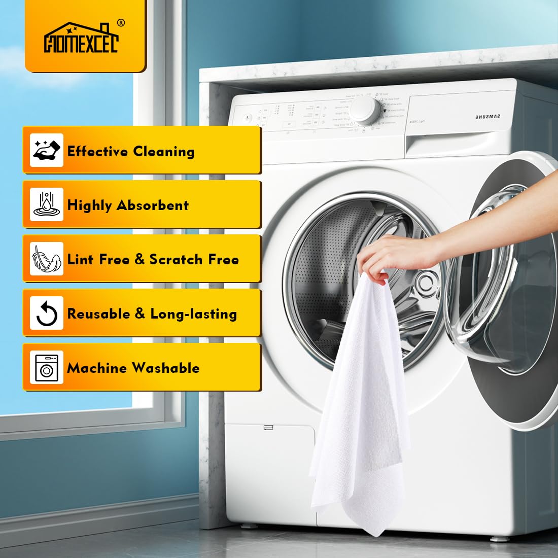HOMEXCEL Microfiber Cleaning Cloths 100 Pack, Highly Absorbent Microfiber Towels for Cars, White Shop Towels 11.5 x 11.5 inch, Lint Free Cleaning Rags for House, Kitchen and Car