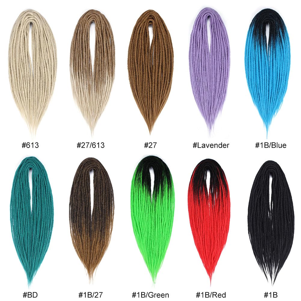 24" Double Ended Dreadlock Extensions,Natural Black To Deep Purple,100% Handmade Thin 0.6cm Synthetic Dreads Extensions(24 Inch(20 Strands), 1B/Deep Purple)