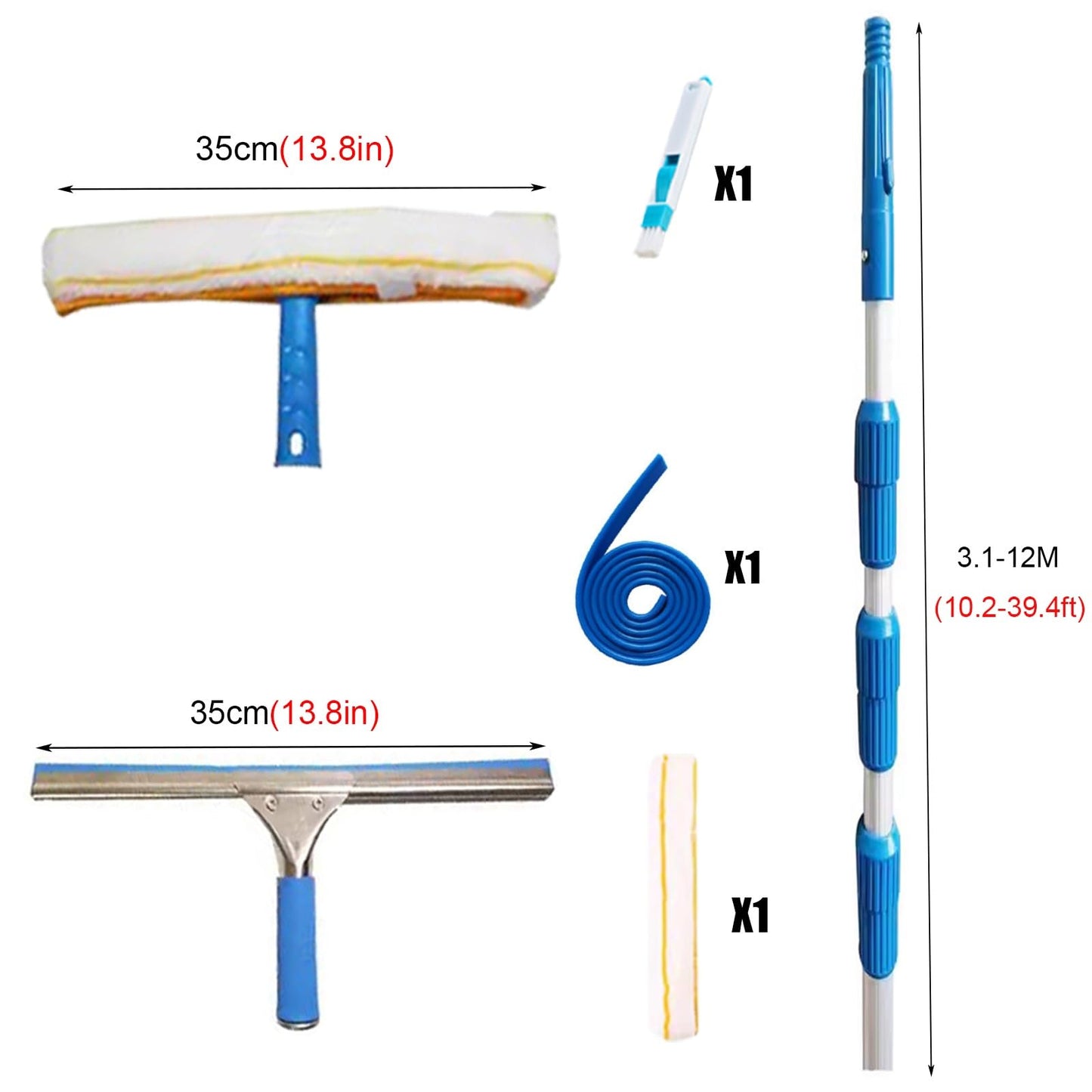 40 FT Window Outside Cleaning Extension Pole, Telescopic Windows Cleaner with Long Handle, Washing Rods/Glass Squeegee Cleaning for High Floor/Tall Skylights/Shops