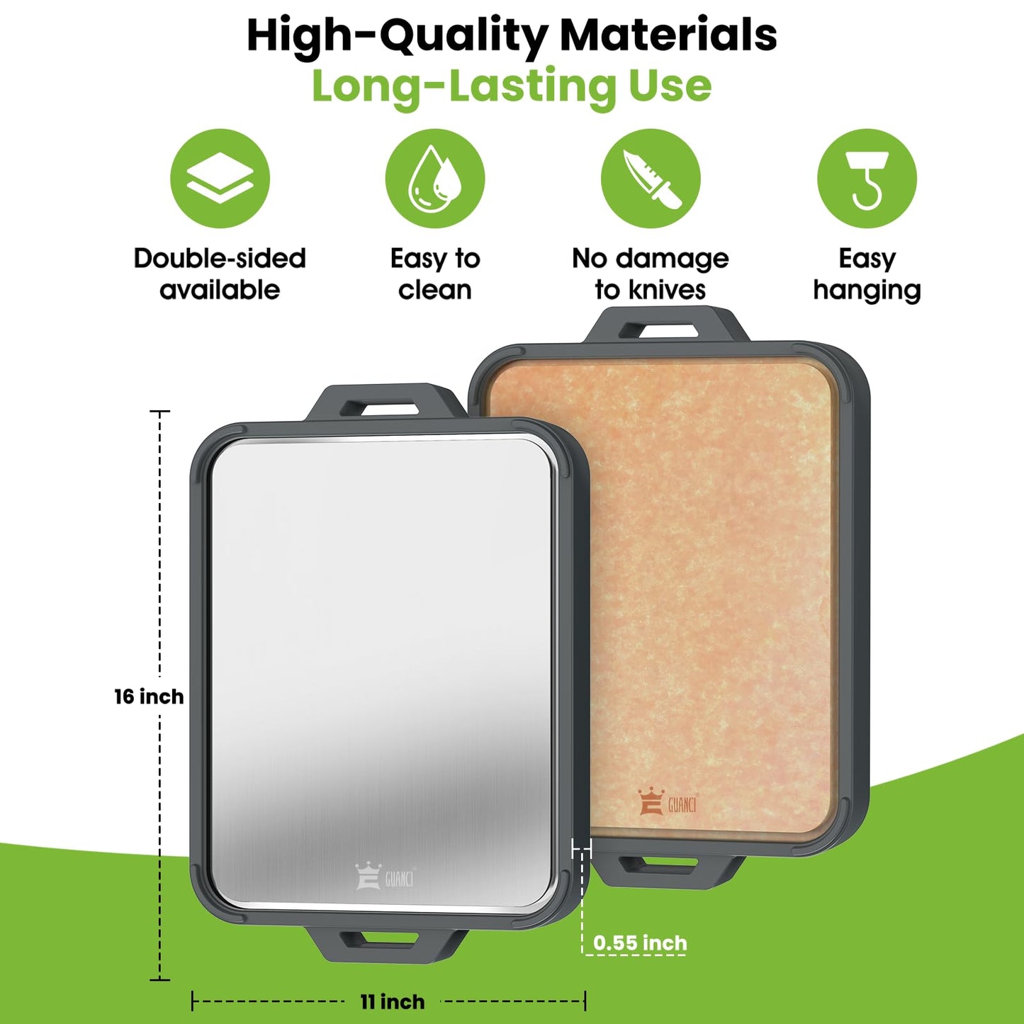 GUANCI Titanium Cutting Board for Kitchen Double Sided Chopping Board Food-Grade Pure Titanium/Wood Fiber Composite with Juice Groove Dishwasher Safe for Meat/Vegetables/Fruit 16" L x 11" W
