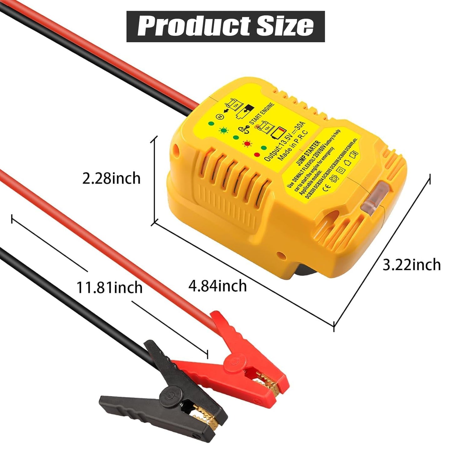 Car Jumper Starters Adapter for Dewalt 20V Battery with 12V Car Jumper Clampes, Up to 3.5 Gas or 6.5L Diesel Engines, 11 AWG Jump Kit Cable Automotive Car Booster