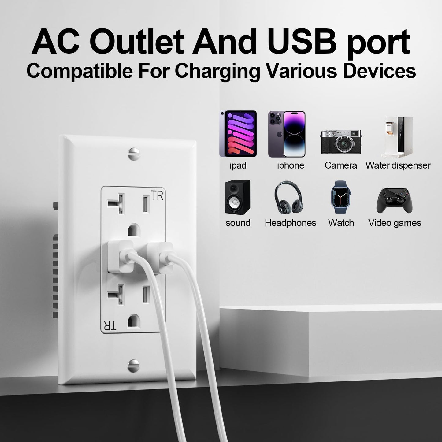 Oviitech USB Outlet High Speed Charger 4.2A Charging Capability, 20 Amp Tamper-Resistant Receptacle Plug Wall Socket, ETL Listed, Wall Plate Included, White, 6 Pack
