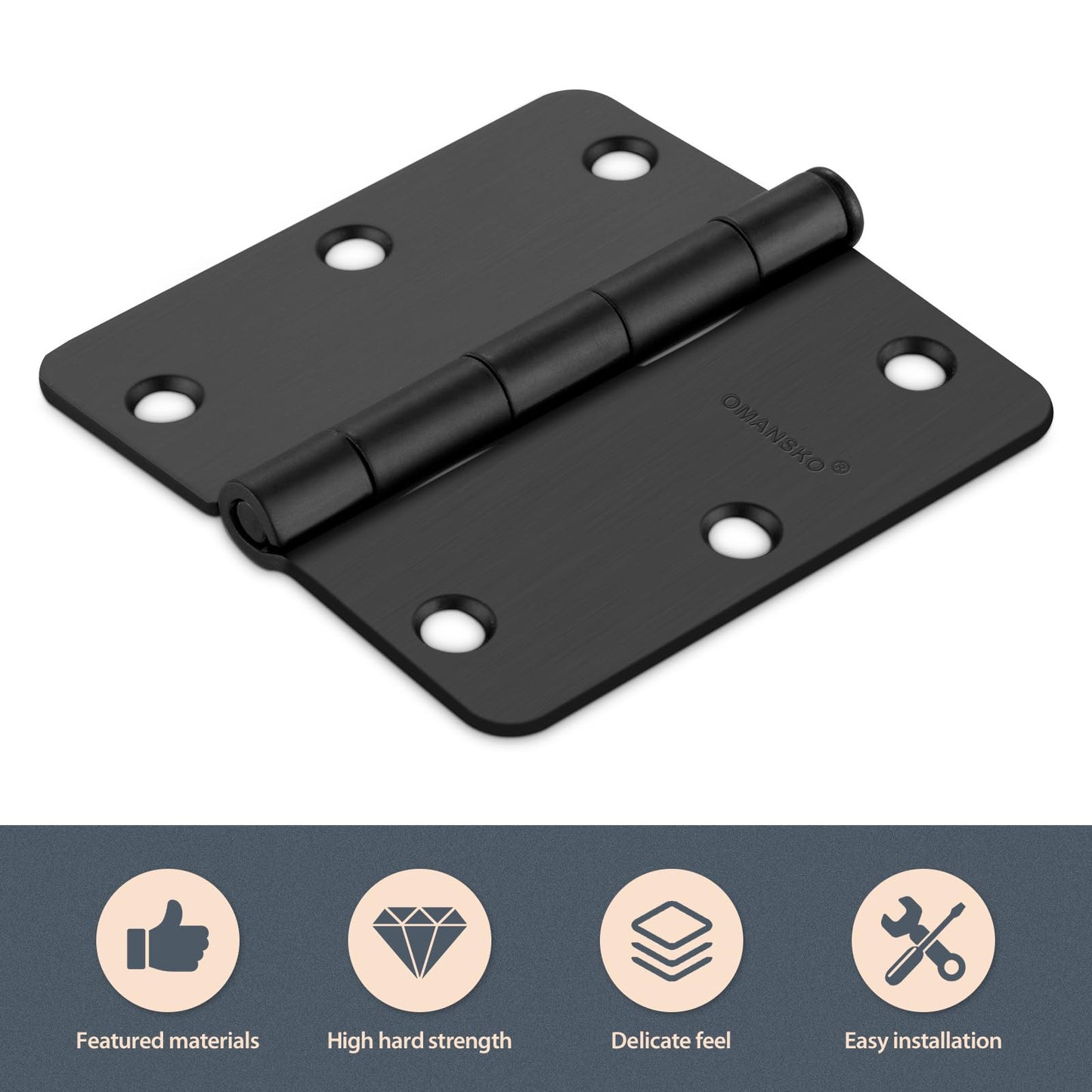 24 Pack 3.5" x 3.5" Black Door Hinges, Matte Black Hinges 3 1/2 Interior Hinges 1/4" Raidus Standard Residential Bedroom Door