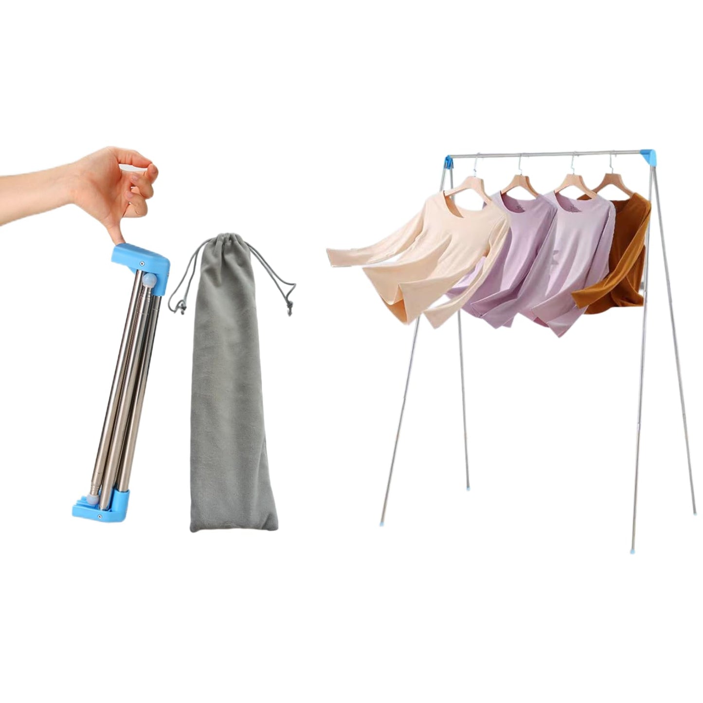 Portable Travel Garment Rack, Lightweight Foldable Mini Drying Clothes Rack, Retractable Drying Racks for Camping Travel, Hotel Room, Laundry, Dance Costume, Indoor, Outdoor (Regular Size)