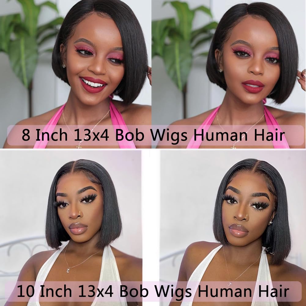 13x4 Lace Front Wigs Human Hair Bob Wigs for Women Human Hair Short Hair Straight Glueless Bob Wigs Human Hair Pre Plucked with Baby Hair 10 Inch Perruque Femme Humain Naturel