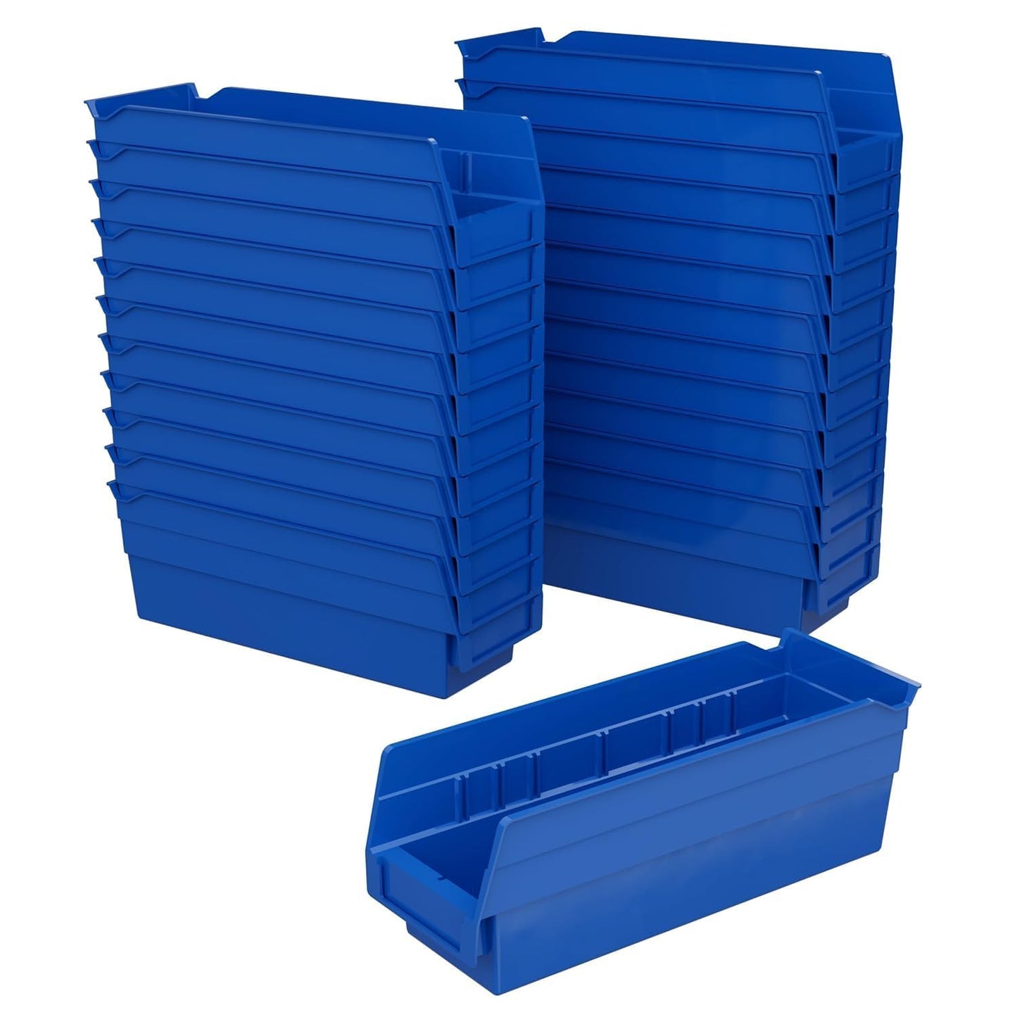 Akro-Mils 30120 Plastic Shelf Bins, Heavy Duty Storage Bins for Garage, Closet, and Drawer Organization, 12" x 4" x 4", Blue, 24-Pack