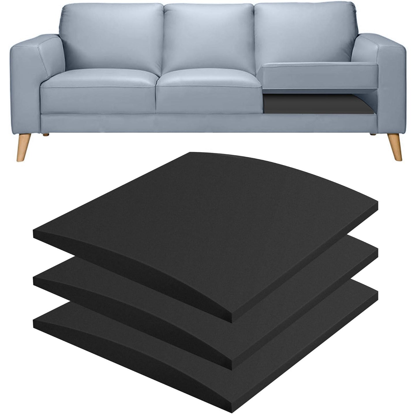 20"x20" High-Density Foam Cushions for Sofa Couch Cushion Support Inserts, Curved Design for Sagging Seat Repair, Black Set of 3 - Sofa Seat Support for Couch, Loveseat, and Sectional Furniture