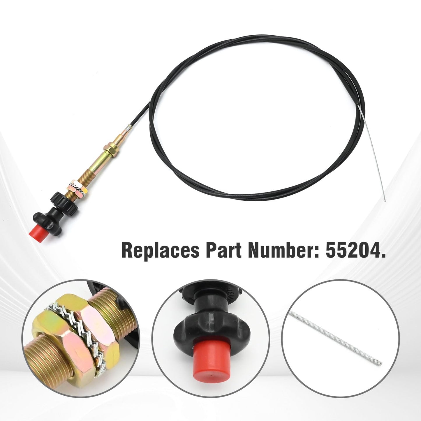 DUZFOREI 55204 1PC Control Cable, Locking Throttle Cable with 2-Inch Black Knob, 10 Feet Long, Suitable for Most Control Cables