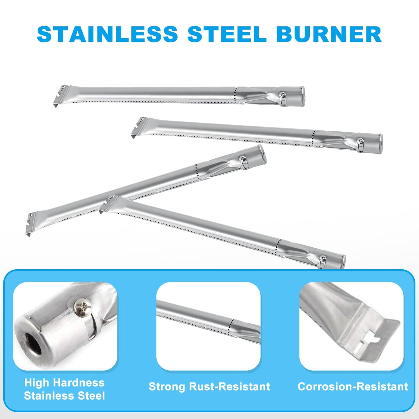 Replace parts 4-Pack Stainless Steel Grill Burner for Sterling 5139–84, 5139–87，Broil-Mate 7133–84h, 7133–87h, 7825–64h，Huntington : 2122–64, 2122–67（15.75”x1）