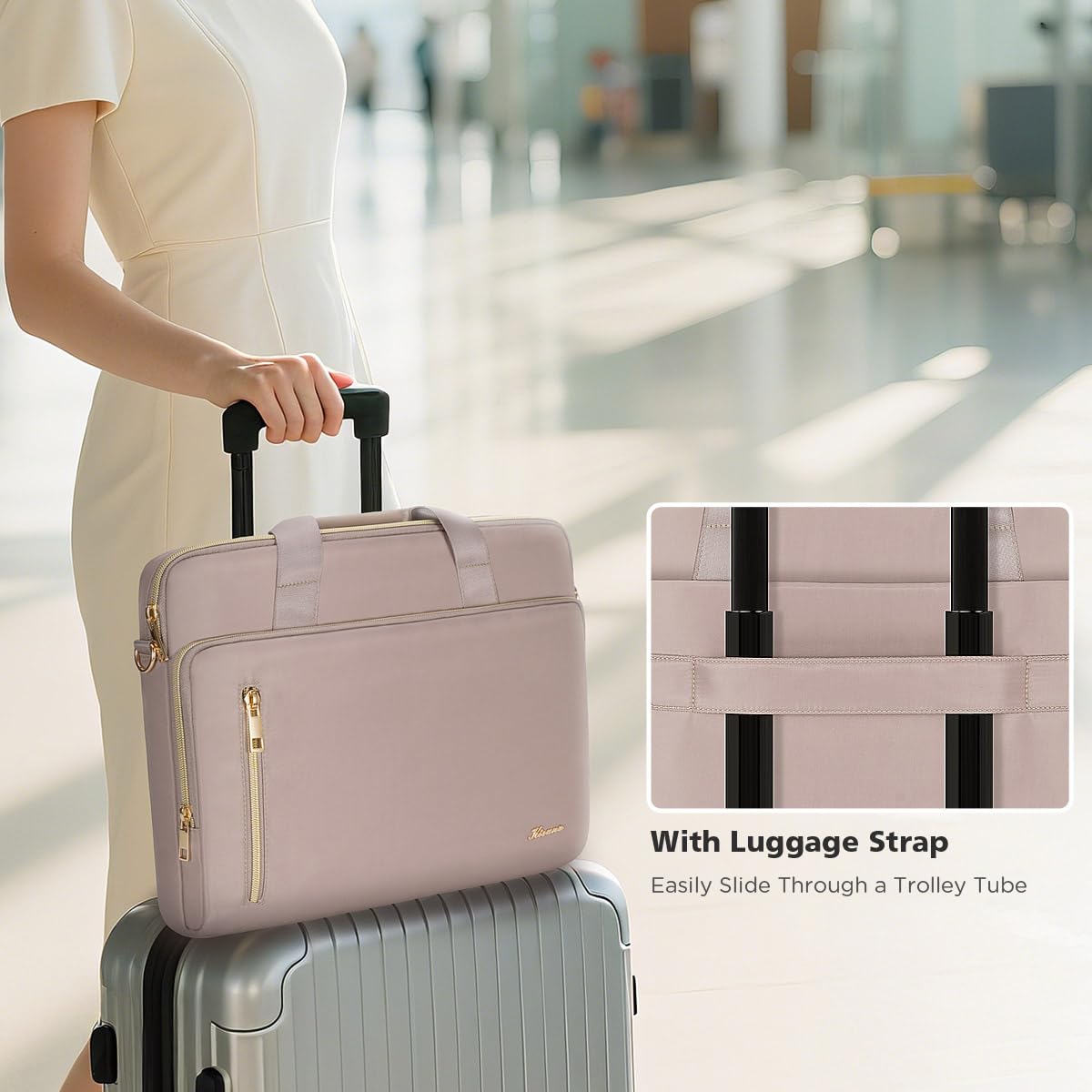 KIZUNA Laptop Bag 14 Inch Computer Shoulder Case Sleeve Briefcase For MacBook Air 15 M4 M3 M2/15 Surface Laptop 7 6 5/Lenovo Flex 14/14" HP EliteBook 840 G5/14 Yoga Slim 7i Pro X/Dell,Khaki
