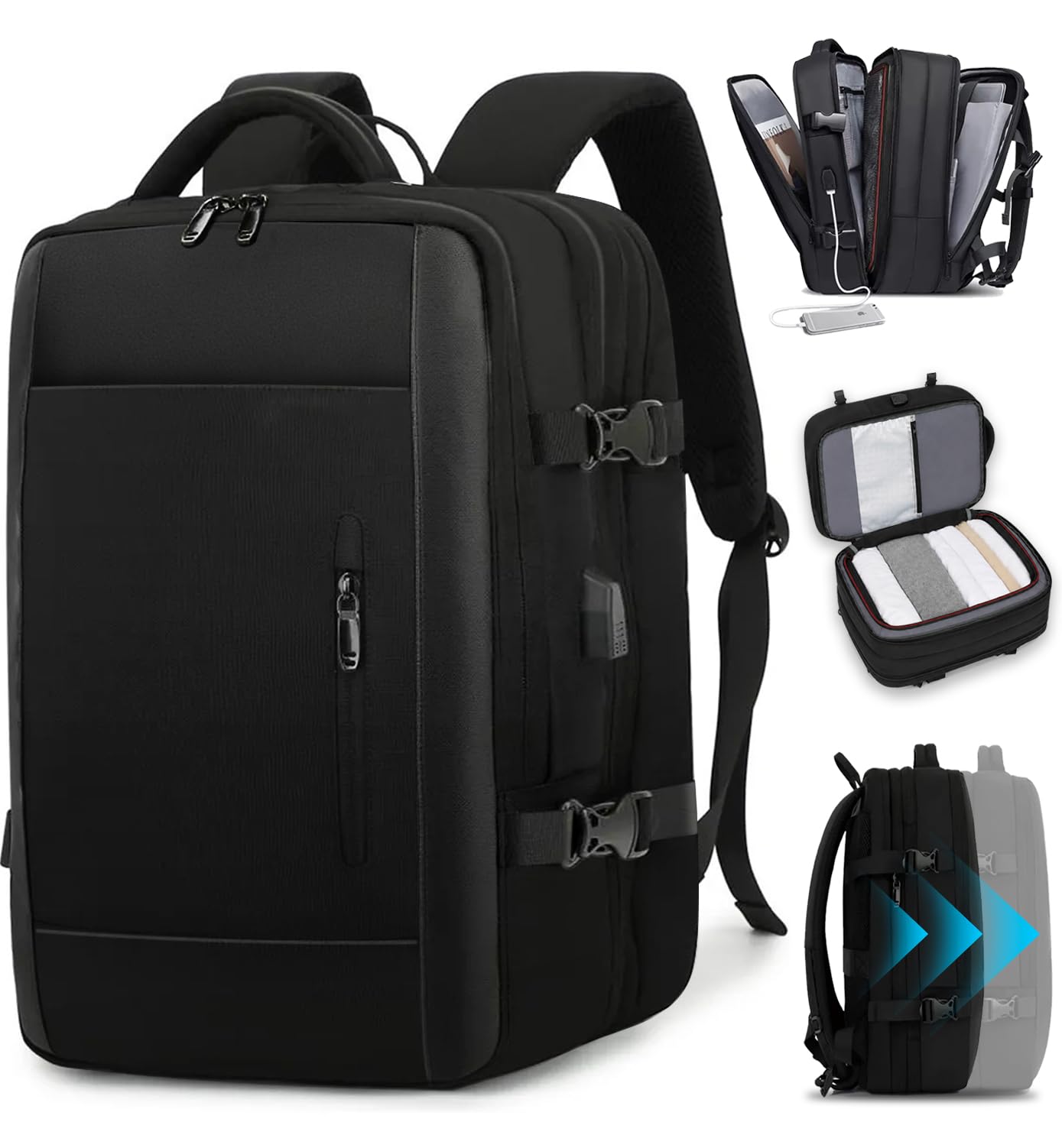 1NEVAN Carry On Backpack, 40L Expandable Travel Backpack for Men &Women, TSA-Friendly Laptop Backpack Fits 15.6 Inch, Carry On Luggage for Airplanes, 40L Backpack for Flight & Weekender