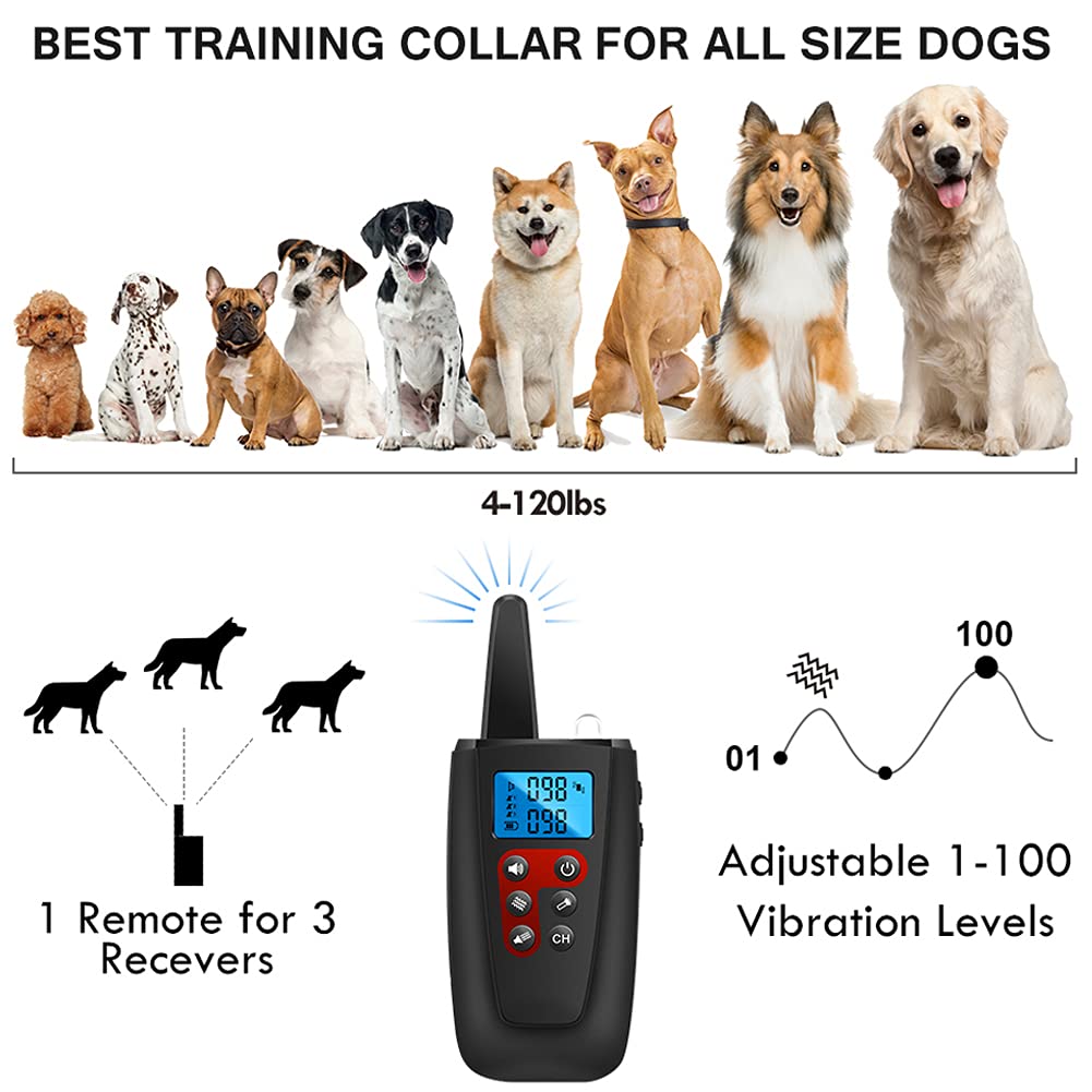 Paipaitek Dog Training Collar No Shock, 3300ft Range Vibrating Dog Collar, IPX7 Waterproof Dog Training Collar with Remote, No Prongs and No Shock, only Sound and Vibration Collar for Training Dogs