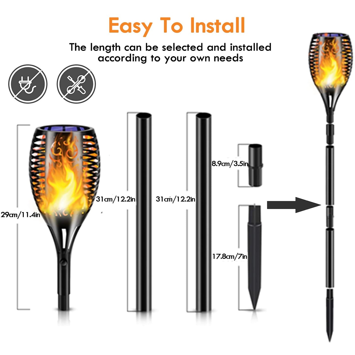 4 Pack Large Solar Torch Lights with 96 LED, IP65 Waterproof Outdoor Flickering Flame- Perfect for Garden,Yard,Patio,Halloween,Camping and Party Decorations