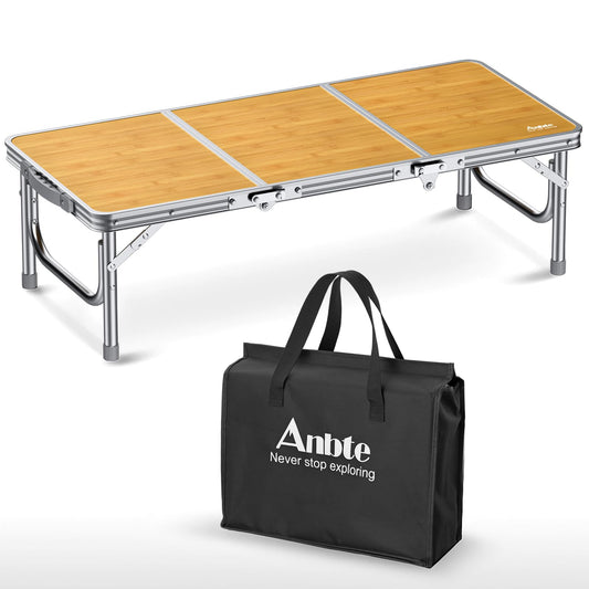 Anbte 3ft Low Folding Picnic Table, Thicker Aluminum Small Camping Table with Storage Bag, Portable Handle, Lightweight, for Camping Beach Party Picnic Floor, 34.2" x 15.7" x 10.3", Yellow