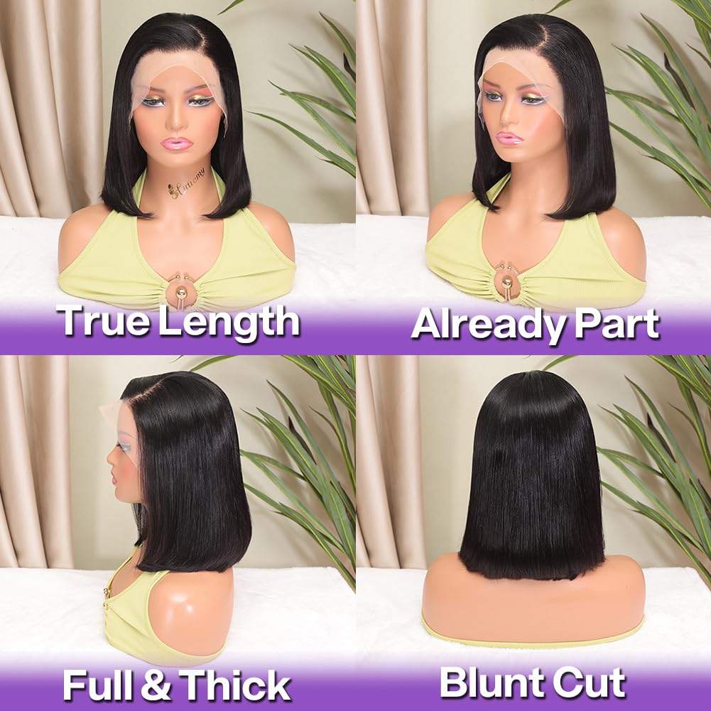 HIRIREMY Short Straight Bob Wigs for Black Women Human Hair 13x4 HD Lace Front Bob Wigs Human Hair Pre Plucked Natural Hairline Glueless 180% Density 180 12 Inch