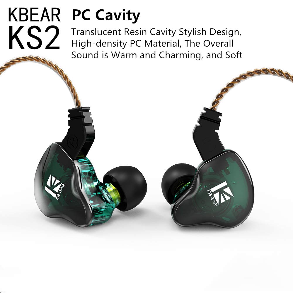 KBEAR KS2 IEM, in Ear Monitor Headphones Hybrid 1BA 1DD Wired Earbuds Stereo Bass HiFi IEM Earphone Noise Cancelling High Resolution with Detachable Cable for Running Gaming (USBC with Mic, Black)