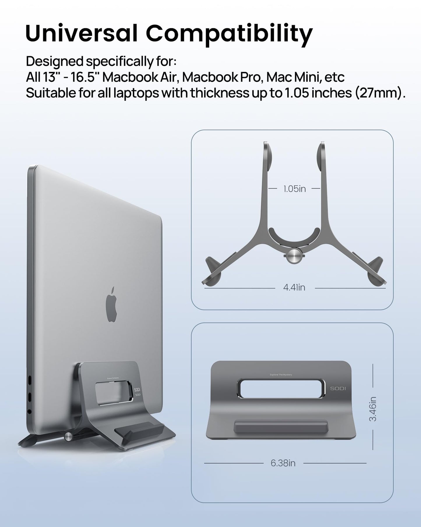 SODI Vertical Laptop Stand for Desk Storage, Portable Computer Stand Vertical MacBook Stand, Aluminum Laptop Holder Vertical Dock Stand Holder Compatible with MacBook Pro, MacBook Air, Space Grey