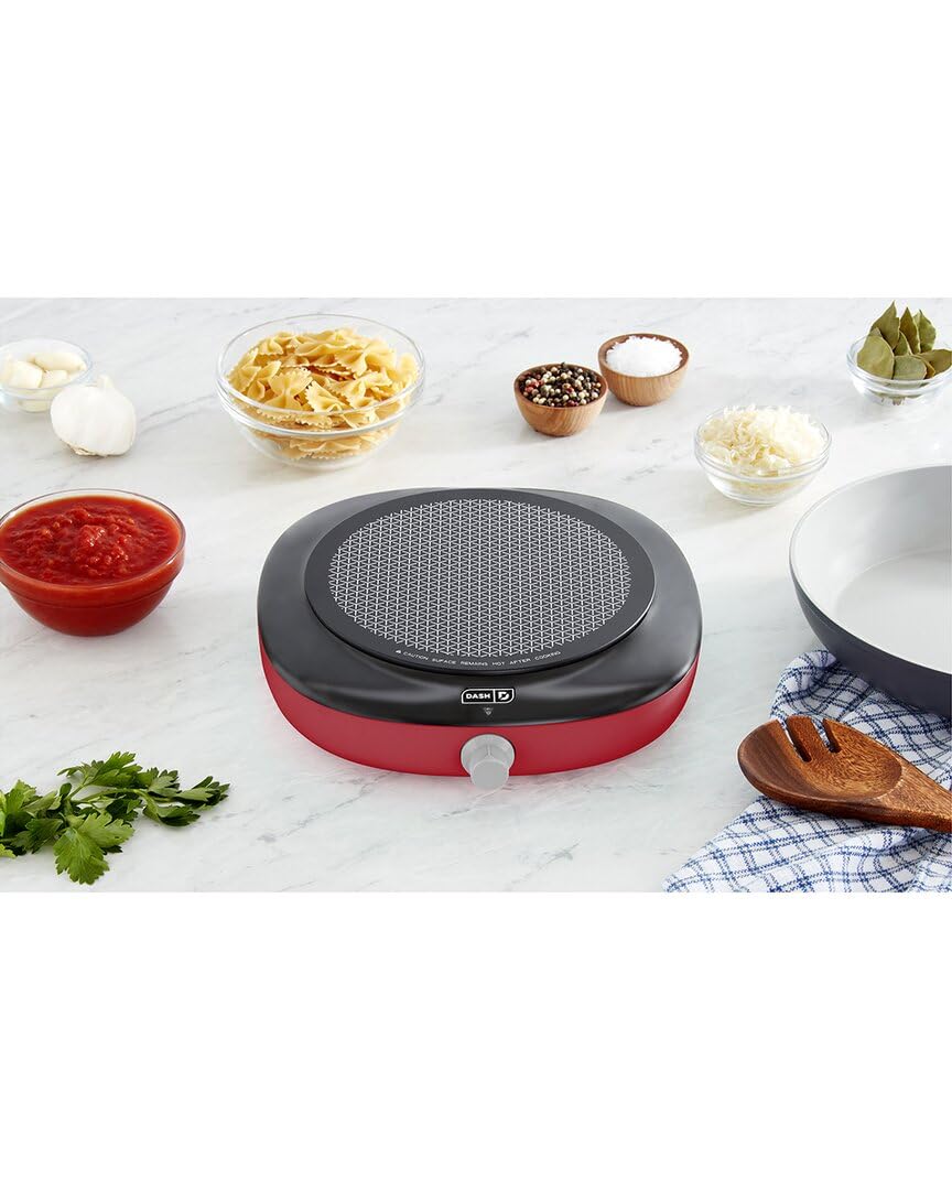 DASH Everyday Electric Cooktop with Infrared Heating, 5 Temperature Settings with Cord Storage, Perfect for RVs, Camping, Dorms, and Small Living Spaces - Red