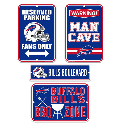 4 Pack Wall Sign Set | Buffalo Bills | Parking, Man Cave, Street, BBQ Zone