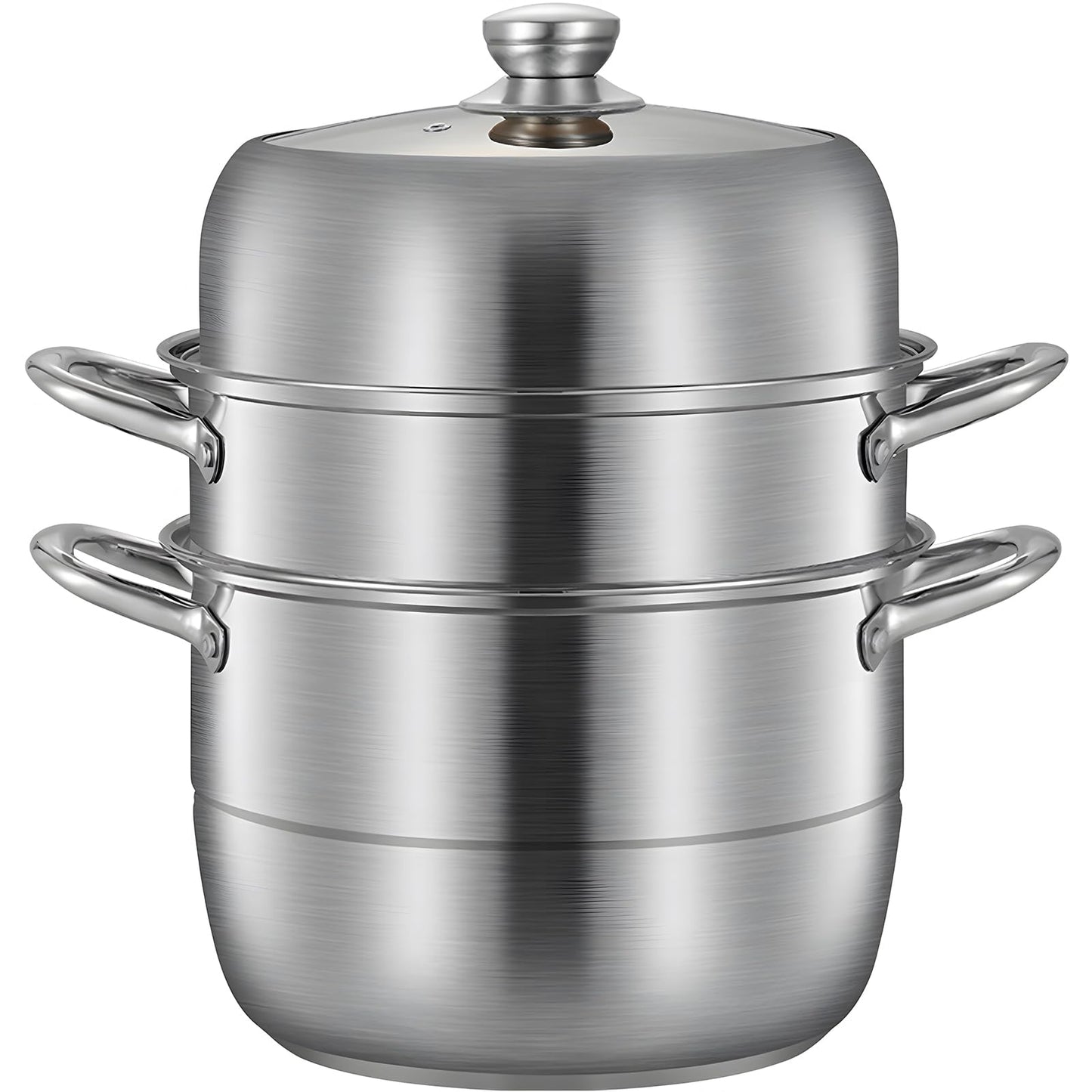 3-Tier Steamer Dia 30cm/11.81" Stainless Steel Boiler Pot with Tempered Glass Lid Steamer Pot with Handles on Both Sides Work with Gas, Electric, Grill Stove Top