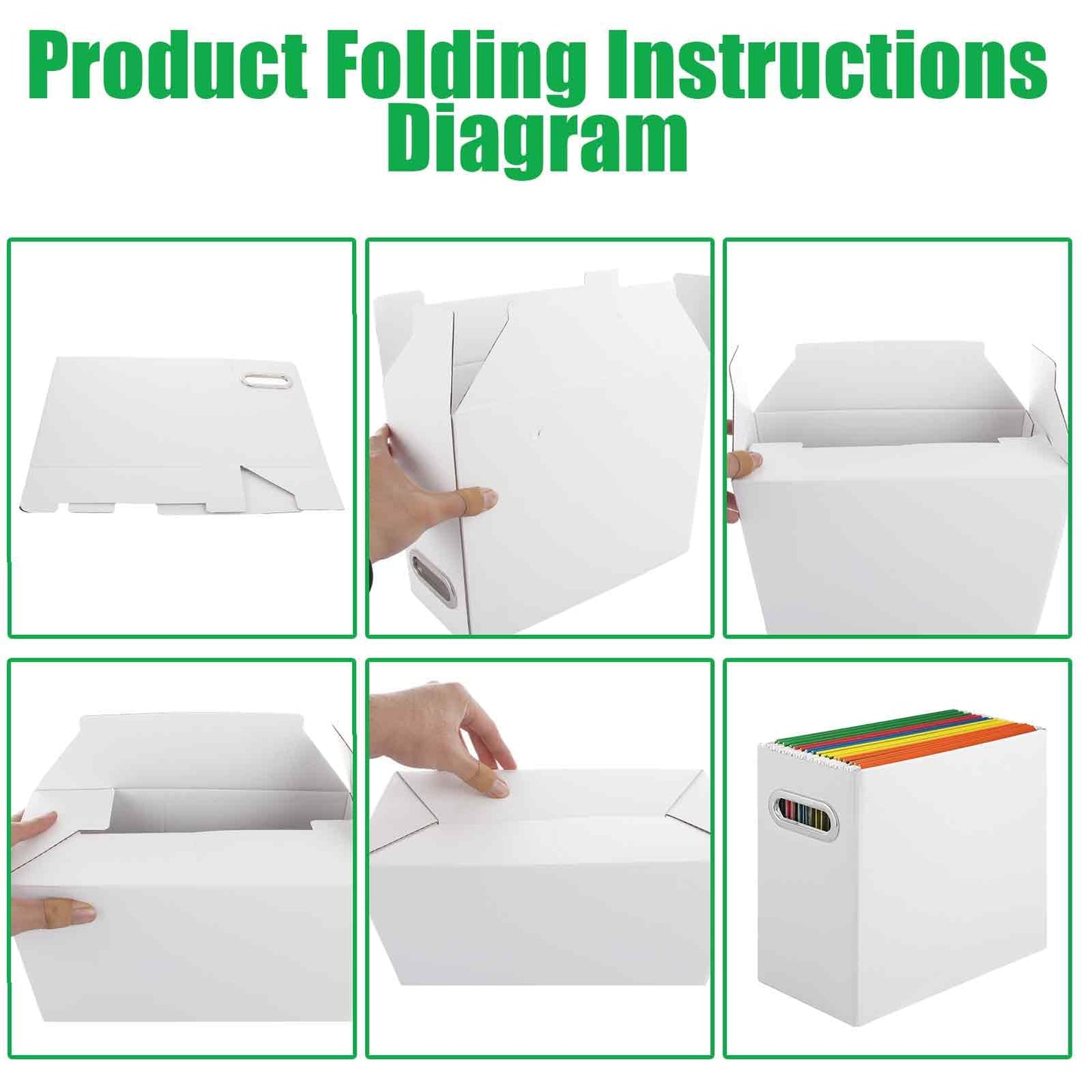 JMIATRY 6PCS Hanging File Organizer for Hanging Folders Letter Size White File Folder Organizer with Handle,Cardboard File Folder Box Document Organizer for Office, Home
