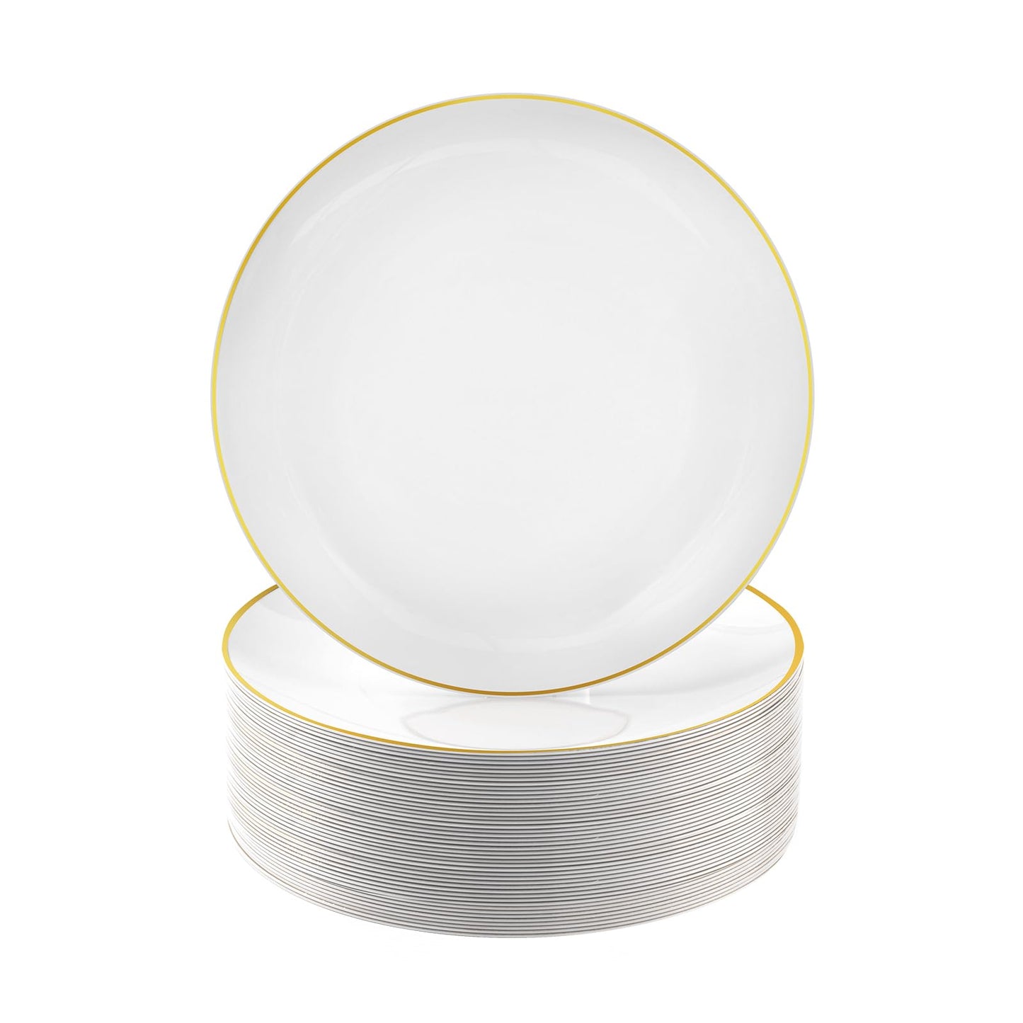 Goodluck 100 PCS Gold and White Plastic Plates, 7 inch White Disposable Plates for Party, Plastic Dessert/Salad Plates