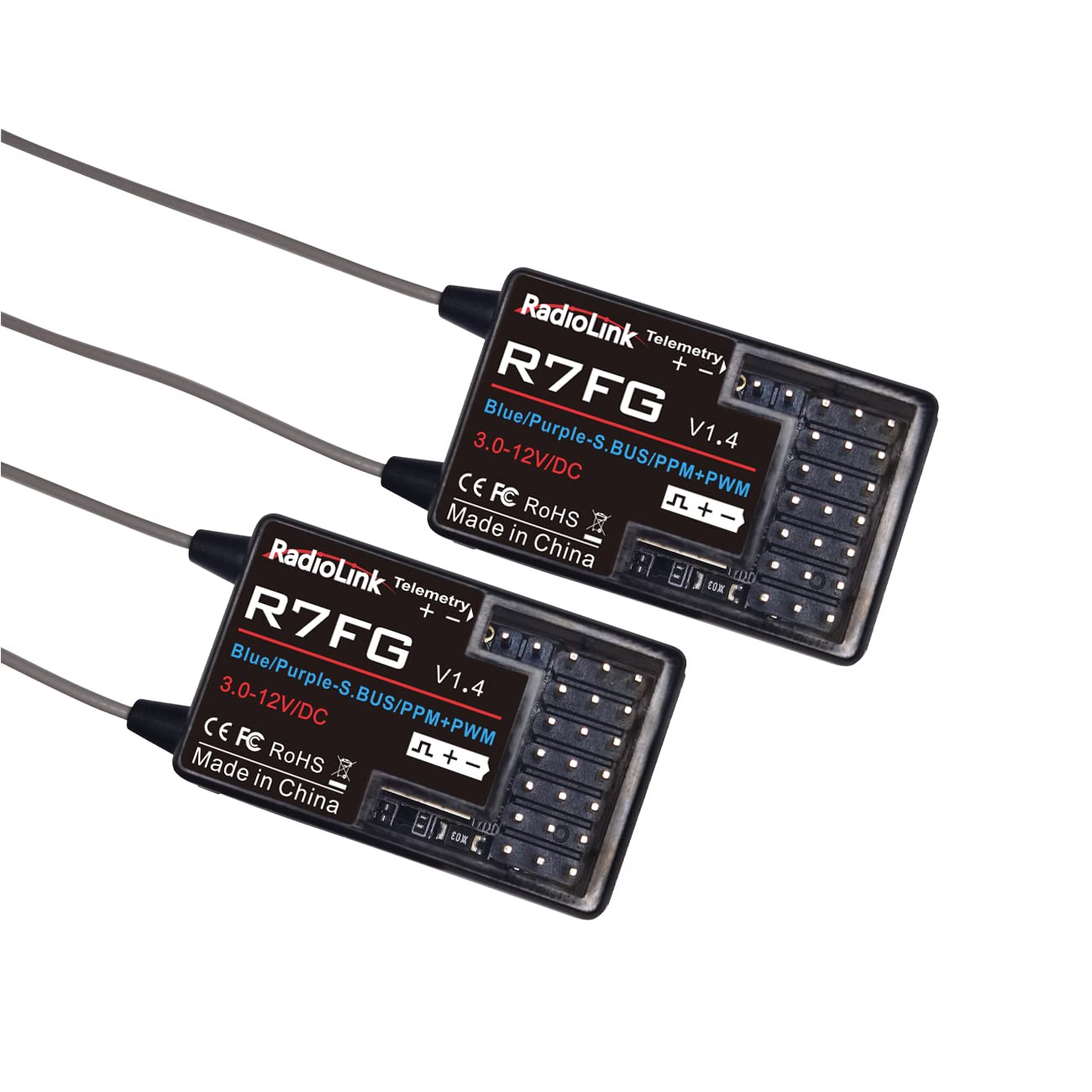 Eighteenup Radiolink R7FG 7 Channel RC Car Receiver 2.4GHz Gyro Telemetry Voltage Surface Long Range Control Compatible Remote Transmitter Radiolink RC6GS V2/RC6GS/RC4GS V2/RC4GS(2 Pcs)