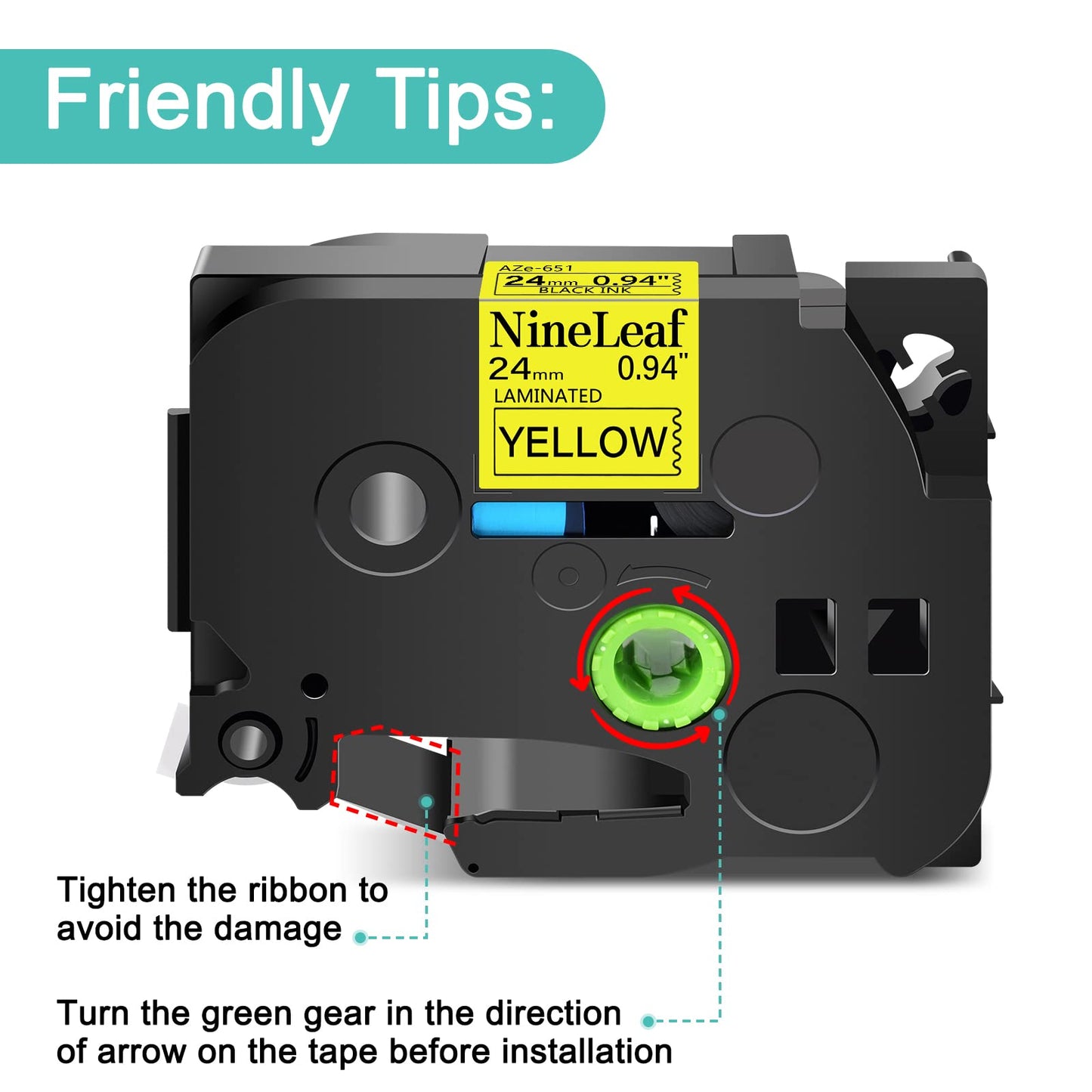 NineLeaf 10 Pack Compatible for Brother P-Touch TZ Tape 24mm 0.94 Laminated Black on Yellow TZe651 TZ-651 TZe-651 TZ651 1 inch Label Tape for PT-D600 PT-D610BT PT-P710BT PT-P750W PT-P910BT Label Maker