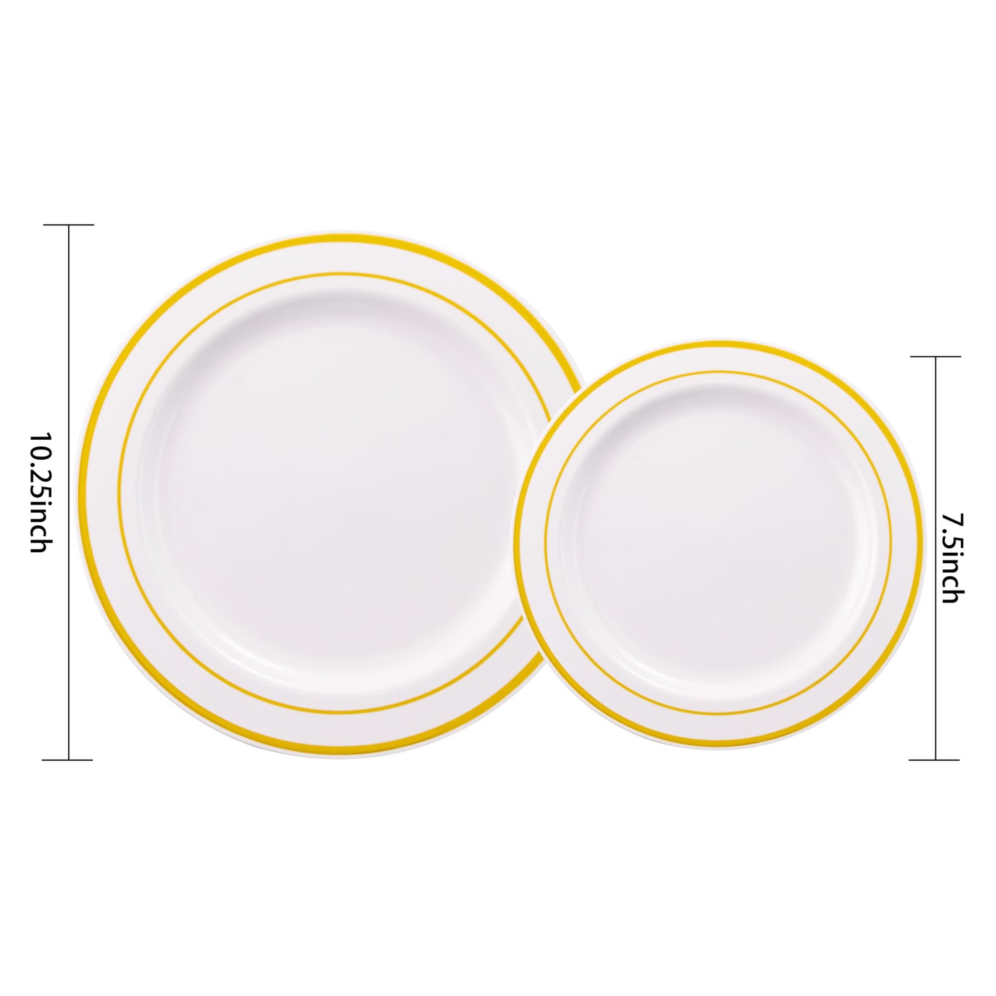 I00000 102 Pieces Gold Plastic Plates, Disposable Party Plates White Gold Rim, 51 Heavy Duty Dinner Plates 10.25 Inch and 51 Disposable Dessert Appetizer Elegant Fancy Wedding Plates 7.5 Inch