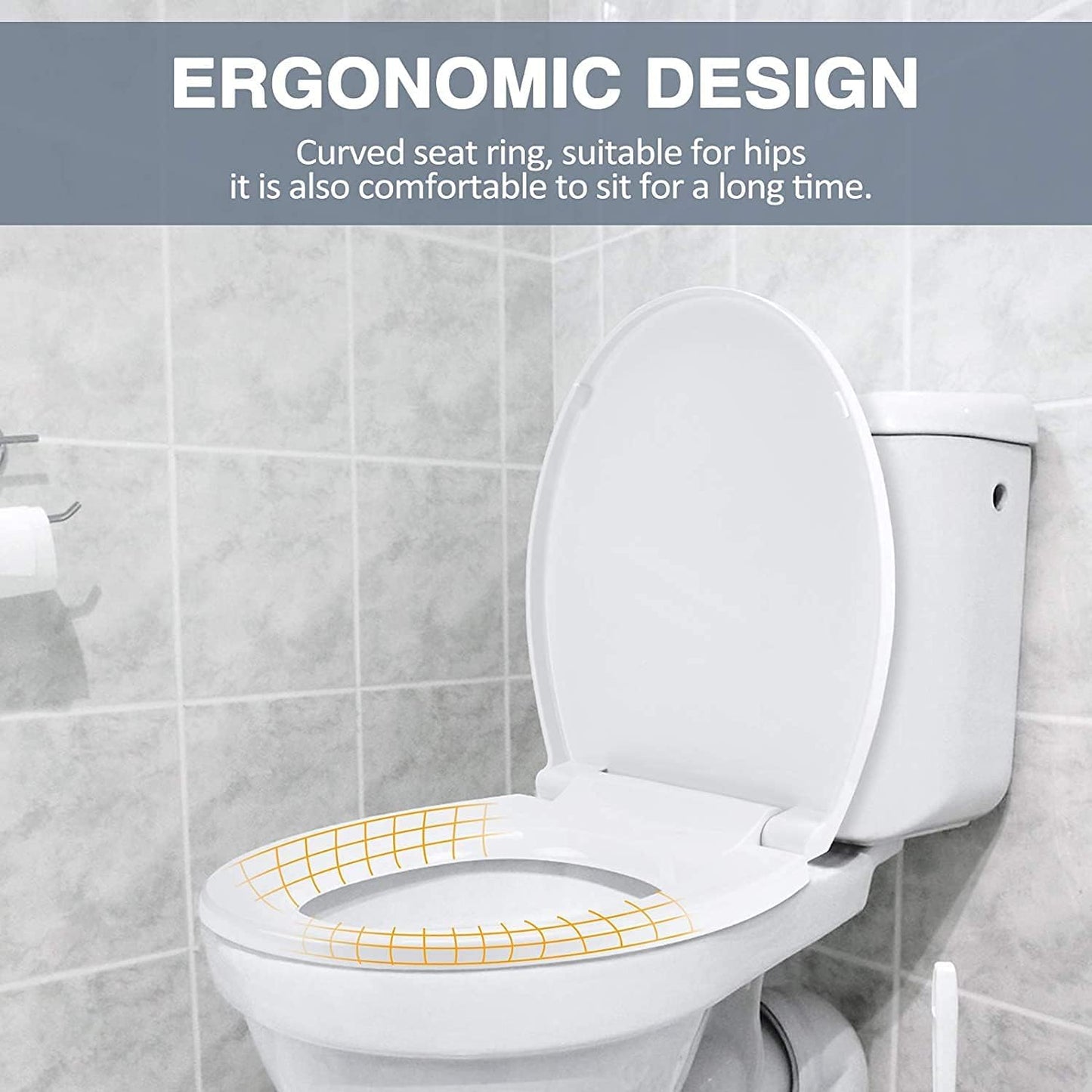 Round Toilet Seat Slow Quiet Close Seat Cover Fit Standard Round Toilet White Toilet Seat with Metal Inserts Easy to Install, Non-slip Seat with Rubber Bumpers Provides Comfort Relieves Pressure Point