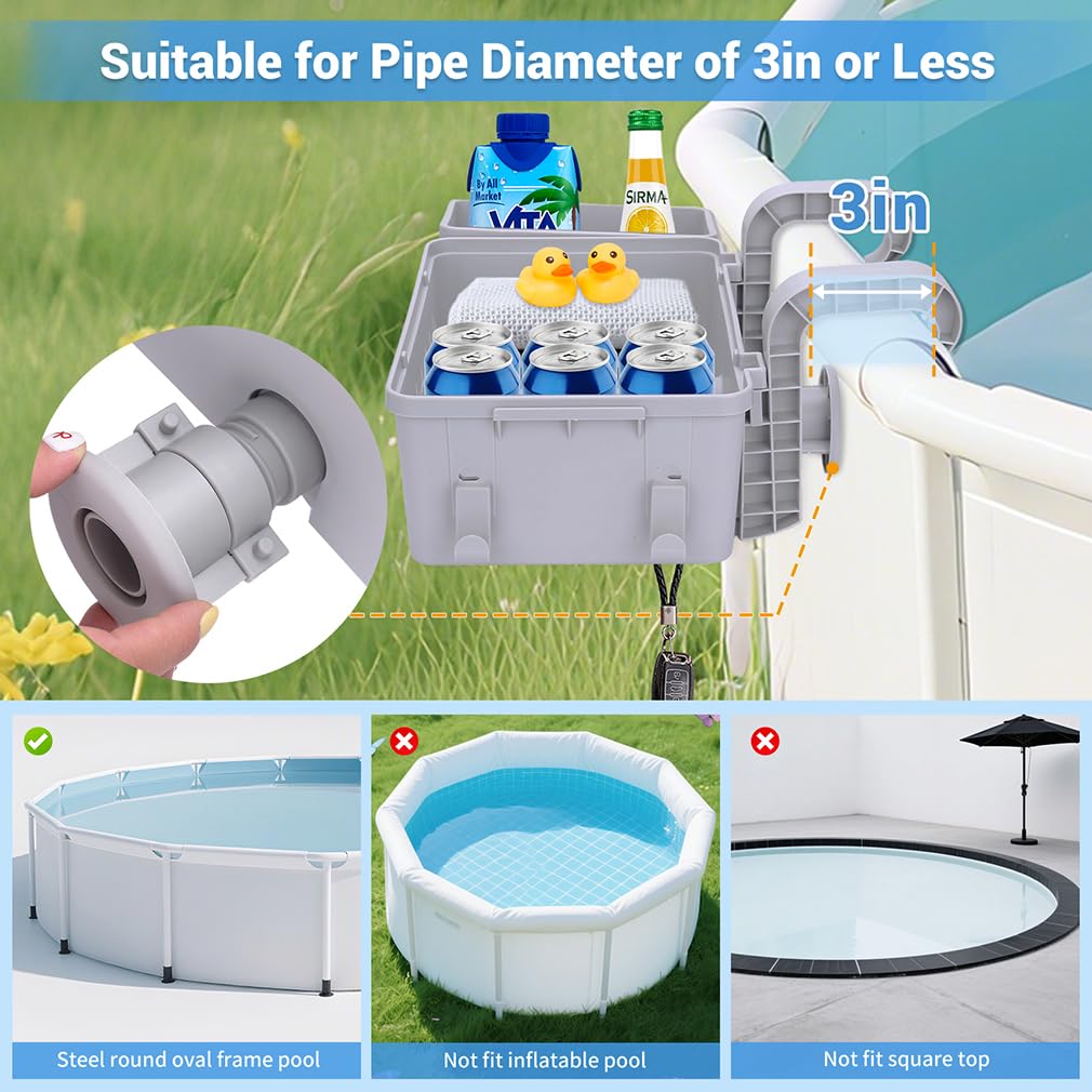 2 Pack Poolside Storage Basket - Swimming Pool Storage Baskets with Cup Holders Above Ground Pool Accessories Versatile Organizer for Pool Toys,Towels,Beverages, Fits 3 Inch or Less Top Rail