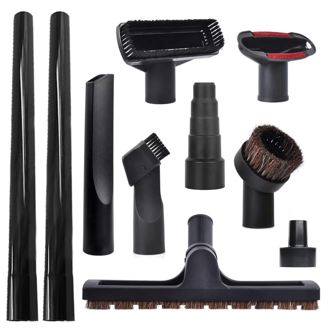 ECOMAID 10 Pack Vacuum Attachments for Shop Vac Accessories, Including Hardwood Floor Brush, Crevice Tool, Extension Wands & Adapters for 1" to 2" Vacuum Hoses