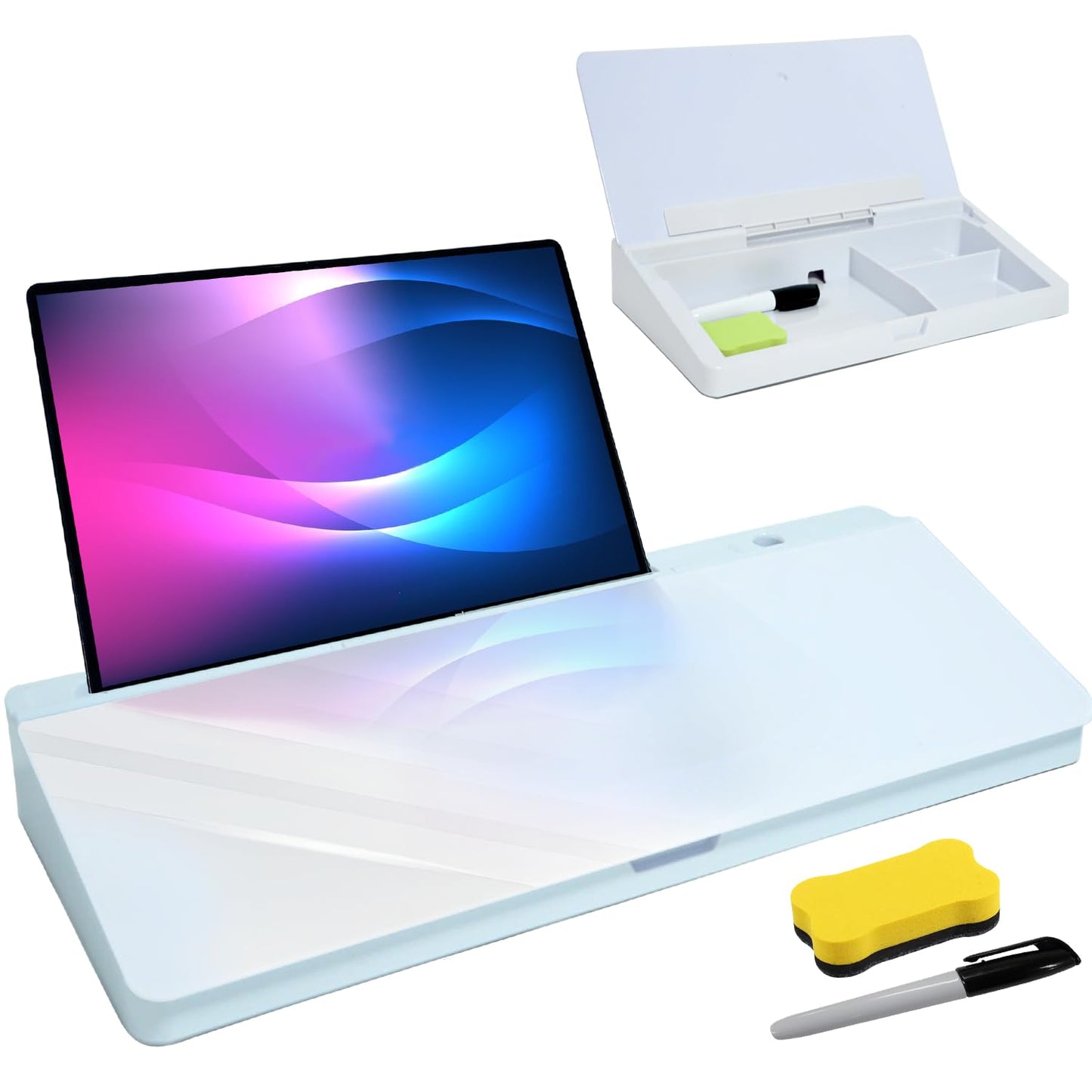 COORIART Glass Desktop Whiteboard with Storage Drawer, Dry Erase Board for Keyboard Stand, to-Do List, Memo & Planner – Desk Organizer with Accessories for Office, Home, and School (White)