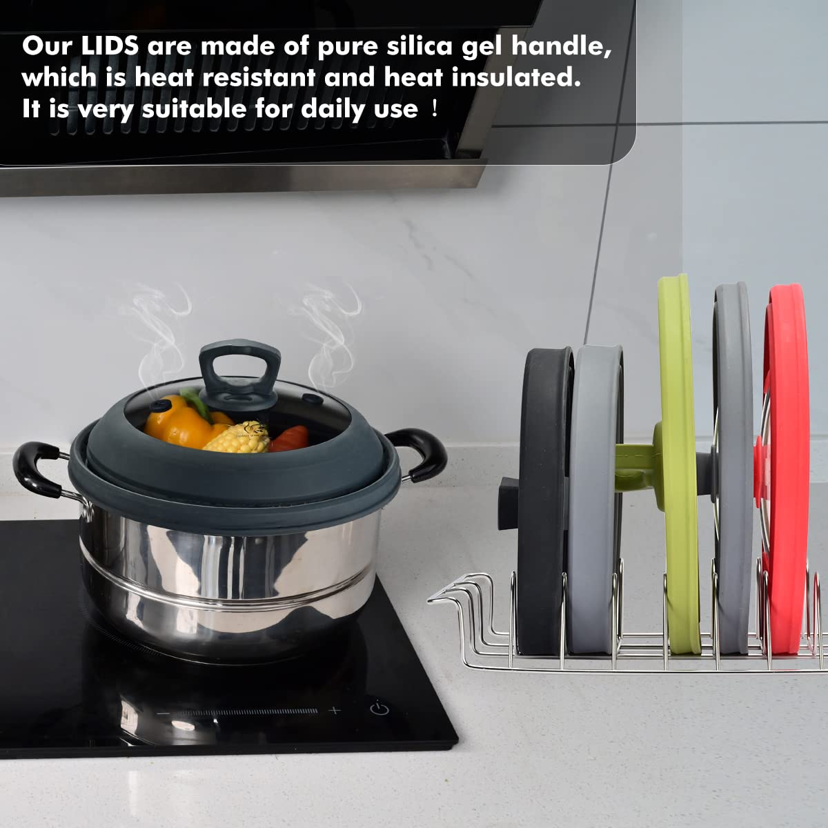 Microwave Vented Glass Splatter Guard Lid Splatter Guard Cover with Silicone Collapsible Food Saver as 10.8" Plate for 6.2" Plates 10" for 6.1" Plates and Bowls