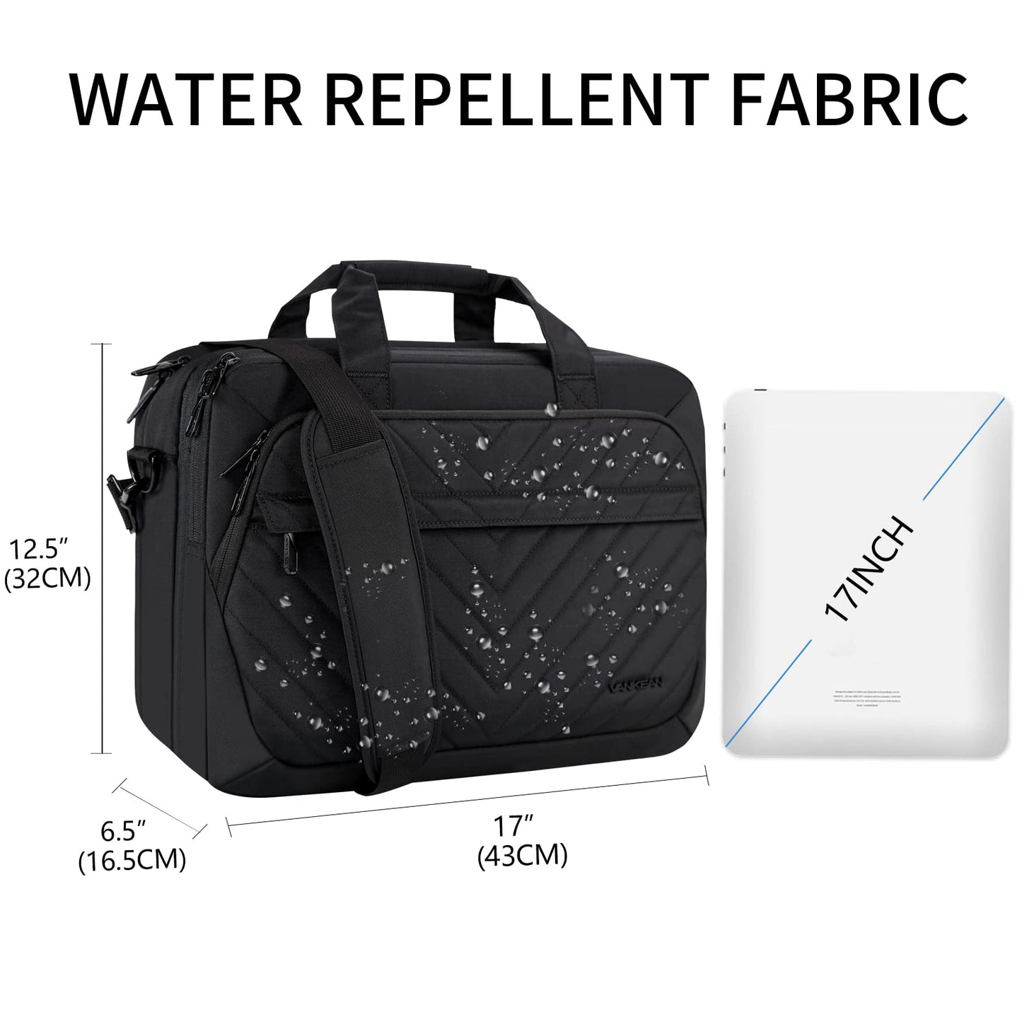 17 Inch Laptop Bag, VANKEAN TSA Friendly Expandable Briefcase for Women Men Fashion, Waterproof Computer Bag with RFID Pocket, Work Bag for Women Messenger bags for Bussiness/Travel/College, Black