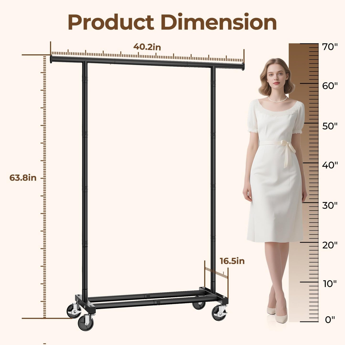 HYSEYY Clothing Rack, Rolling Clothes Rack, Metal Garment Rack with Lockable Wheels & Storage Shelf, Sturdy Coat Rack for Bedroom, Laundry Room, Portable Wardrobe Rack - 162H x 118W x 42D cm (Black)