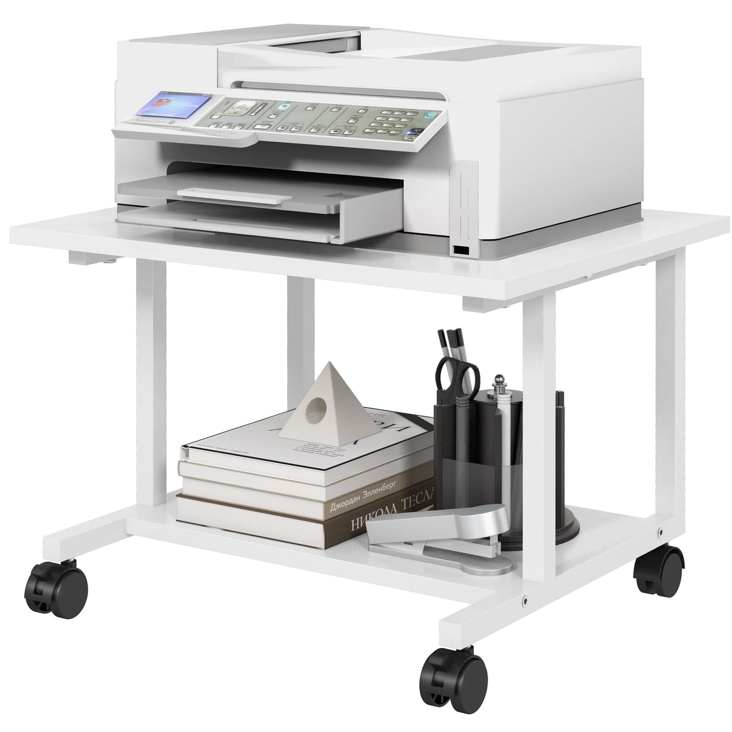Livofloral Under Desk Printer Stand, Mobile Printer Table for Home Office, Printer Trolley with Wheels, Large Printer Stand, Printer Trolley for Desk, White