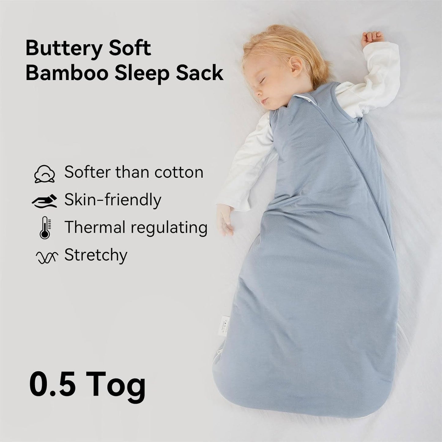 BubblePanda Bamboo Sleep Sack 2t-3t 0.5 Tog Soft Lightweight Toddler Sleep Sack 24-36 Months for Babies 2-Way Zipper Wearable Blanket Baby 3t