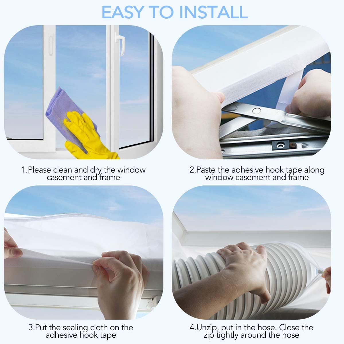 AGPTEK 300cm Window Seal for Portable Air Conditioner, Mobile AC Soft Cloth Sealing for Tilt Window, Stop Hot Air with Zip and Adhesive Fastener- No Need for Drilling Holes