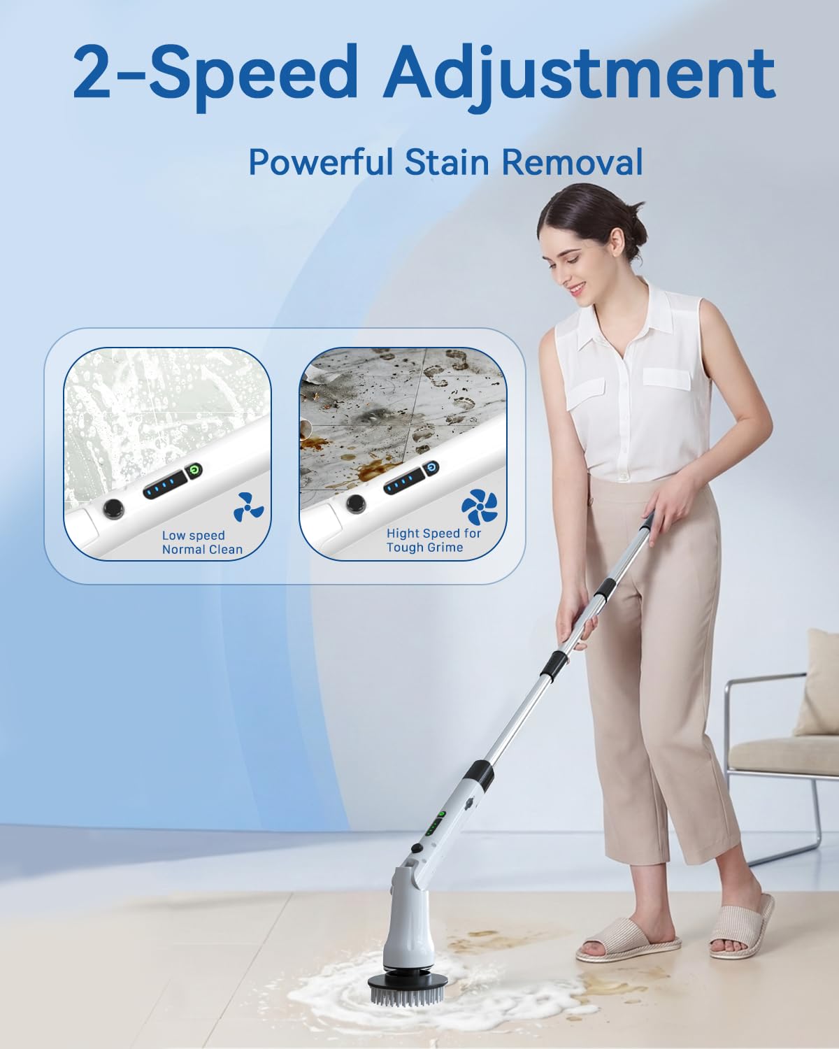 Electric Spin Scrubber, Hillyfe Power Shower Cleaning Brush with 8 Replaceable Brush Heads, IPX7 Waterproof, 2 Speeds (300/400 RPM) Electric Scrubber with Wall Mount Hook for Bathtub, Floor