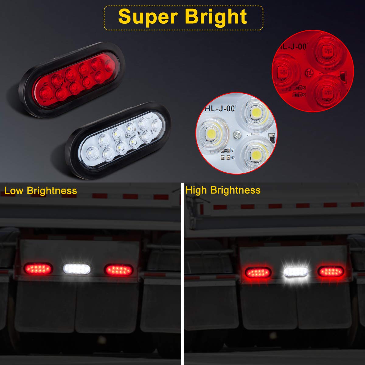LIMICAR 4 Red 2 White Oval Tail Lights LED, 6" Flatbed Light Kit, LED Tail Lights for Trucks, Trailer Tail Lights for RV Jeep