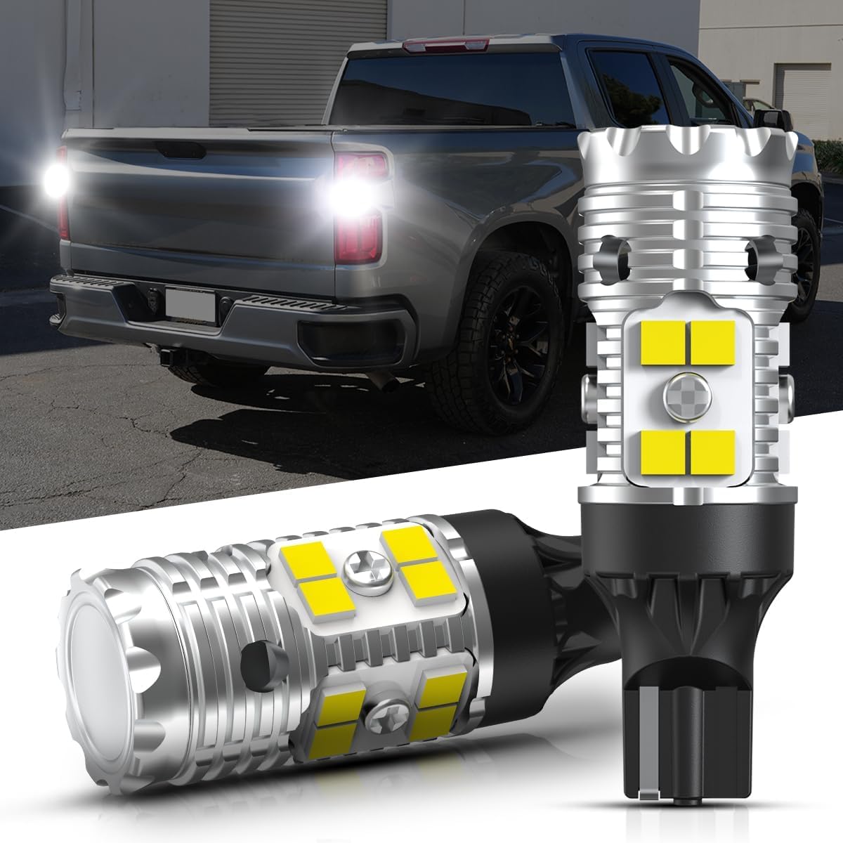 LASFIT 𝐏𝐫𝐨 T15 912 W16W 921 LED Reverse Light Bulbs, 𝟏:𝟏 𝐎𝐄𝐌 For Silverado 1500/2500 HD/3500 HD 2014-2022 2023 2024 2025 2026, 6000K Xenon White 10X Brighter Backup Replace, Plug-N-Play, IP68