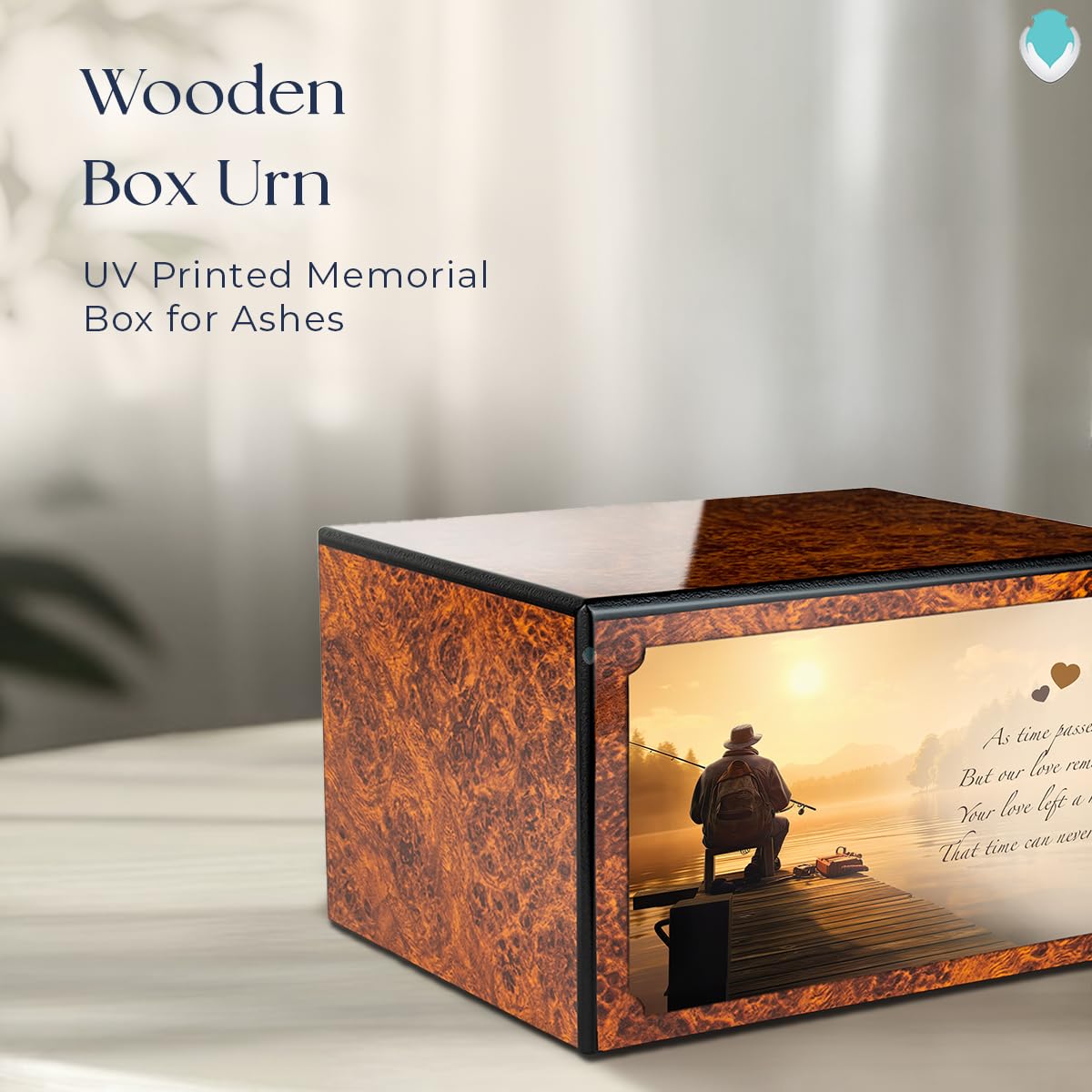 GetUrns Heritage Adult Burl Cremation Urn Box for Human Ashes I Gone Fishing Wooden Urns for Male and Female I 213lbs