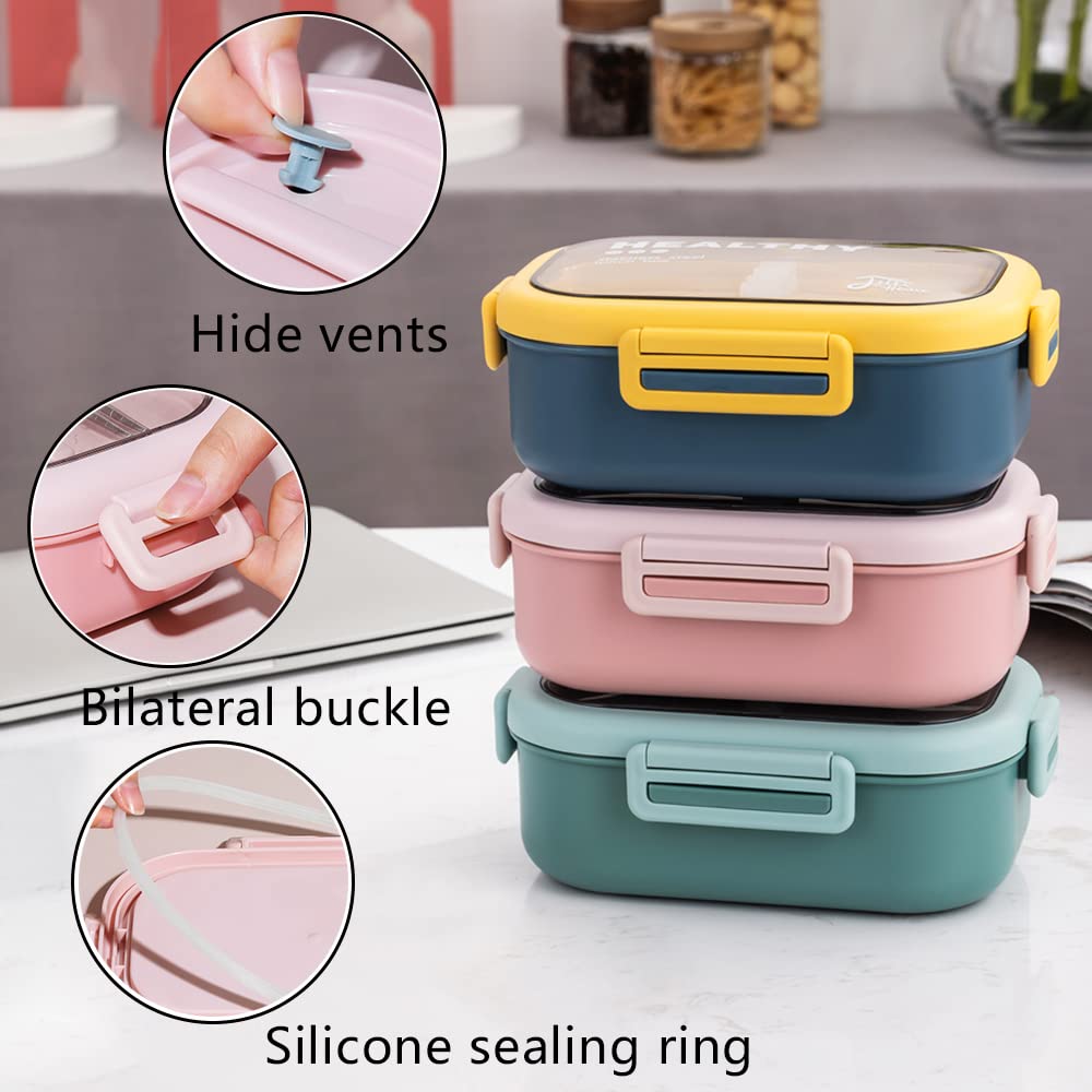 Lille Home 28oz Stainless Steel Leakproof 2-Compartment Bento Lunch Box/Portion Control Food Container with Lunch Bag and Cutlery Set, BPA Free (Pink)
