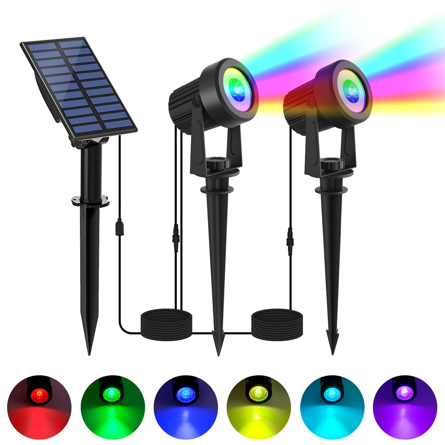 LINQELLY RGB Solar Spot Lights Outdoor 2Pack Color Changing Landscape Lighting IP65 Waterproof Auto Dusk to Dawn Spotlights Outside for Garden Yard Pathway