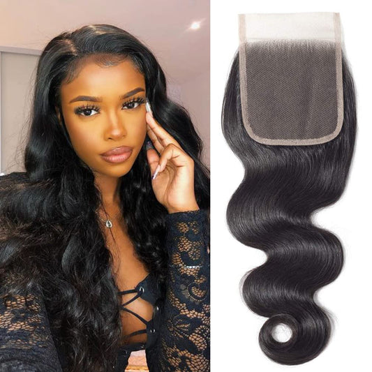 Brazilian Virgin Body Wave Human Hair 4x4 Lace Closure 18Inch 100% Unprocessed Body Wave Human Hair Transparent Lace Closure Natural Black Color