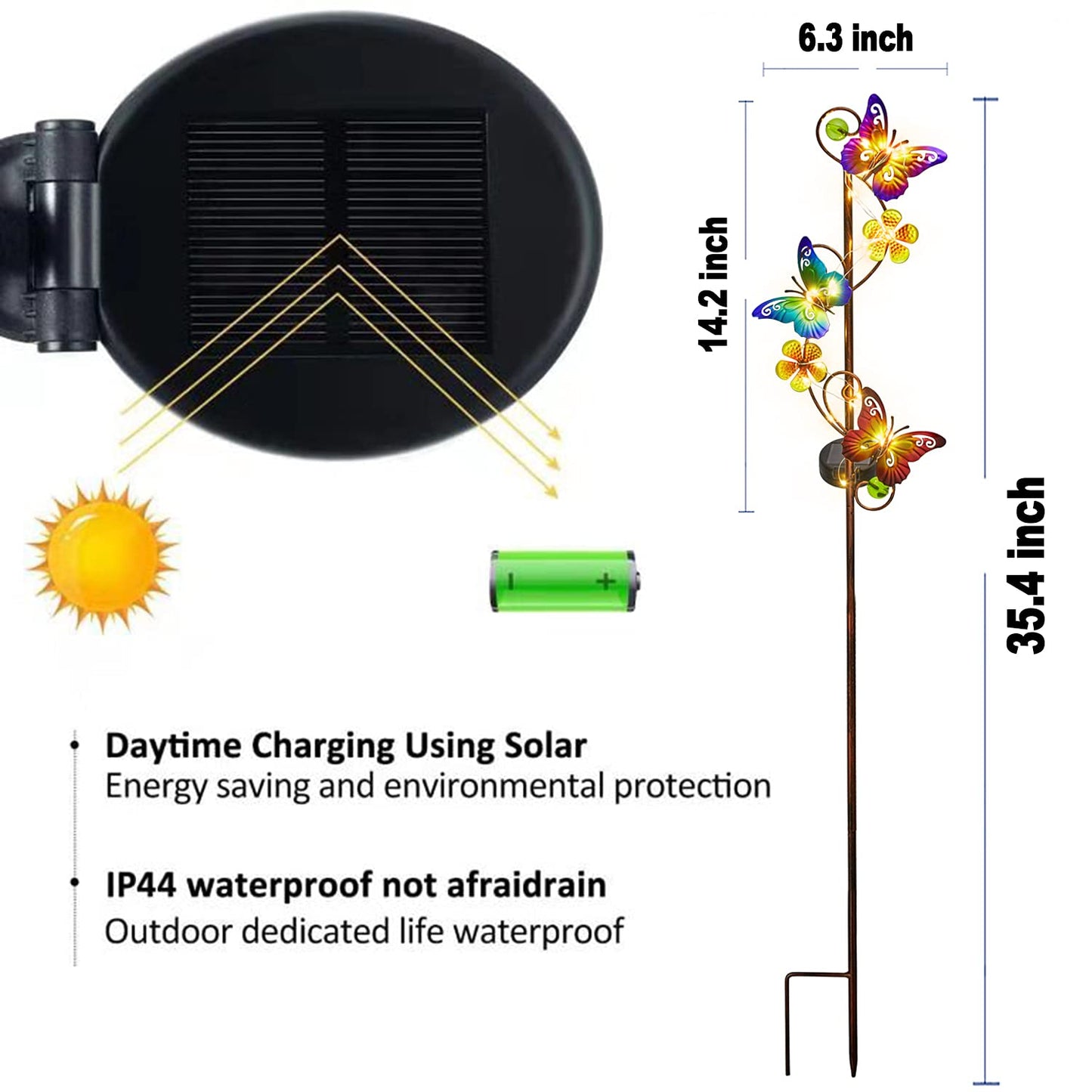 NAN ZAI NAN FANG Butterfly Solar Stake Lights, Waterproof, for Outdoor Decor, Garden,Lawn,Patio or Courtyard, 2 Pack