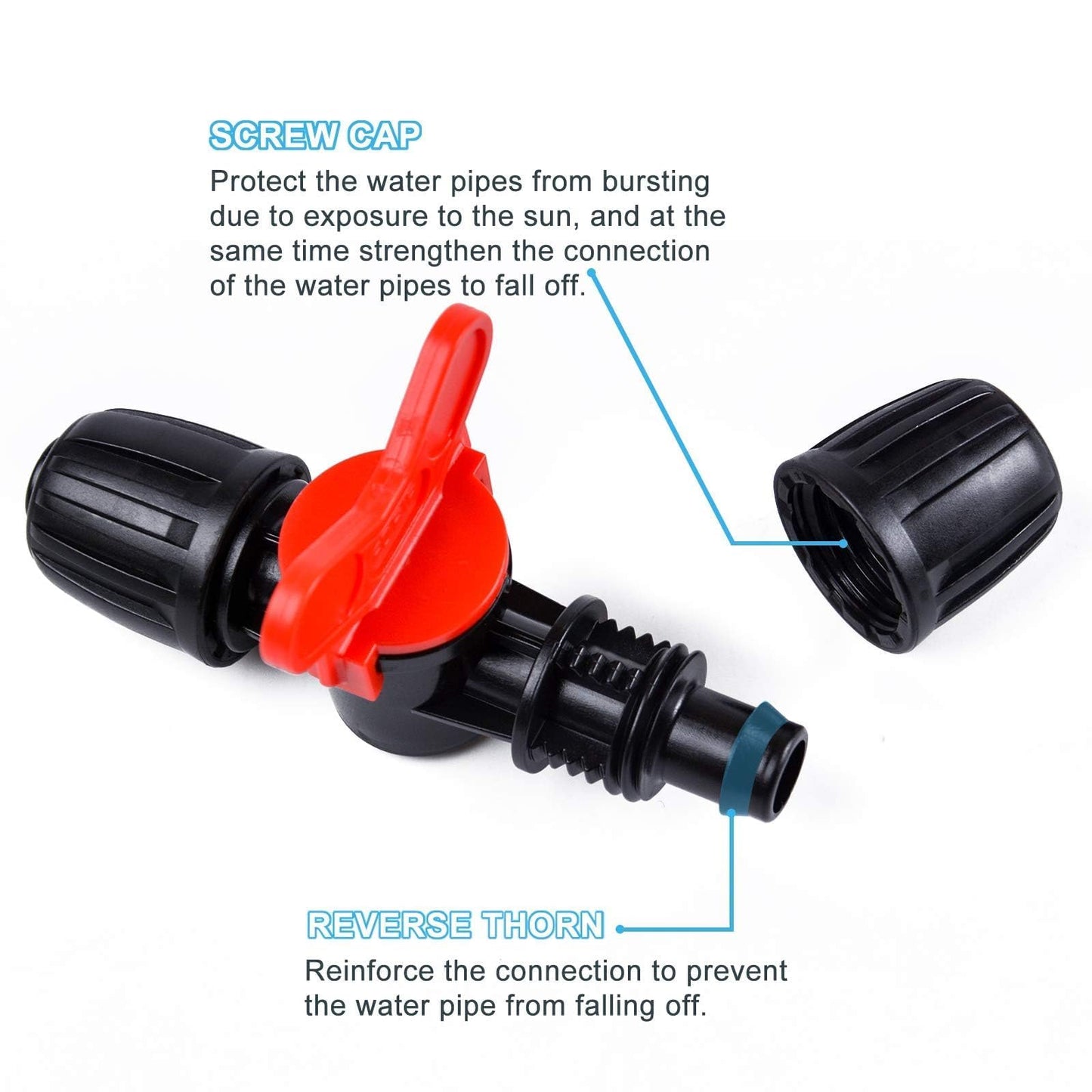 Kalolary 20PCS Drip Irrigation Switch Valves, 1/2" Barbed Lock Shut Off On Valves in-line Barbed Tee Switch Valve for 1/2 Inch Tube 16mm Irrigation Valve Fittings with Lock for Garden Sprinkler System