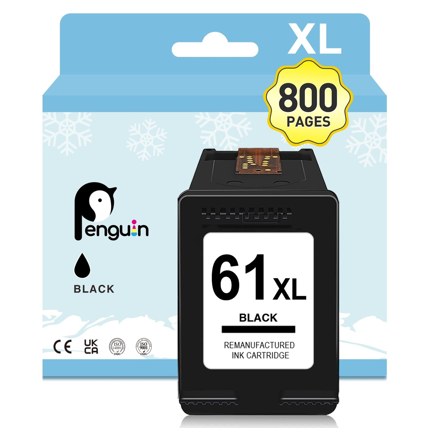 Penguin 61XL Black Ink Cartridge for HP Envy 4500 Ink 5530 4501 4502 5531 Deskjet 2542 2540 2512 1050 1010 1000 Officejet 2620 2621 4630 4632 Printer Remanufactured high-Yield 61 XL hp61 Noire 1-Pack